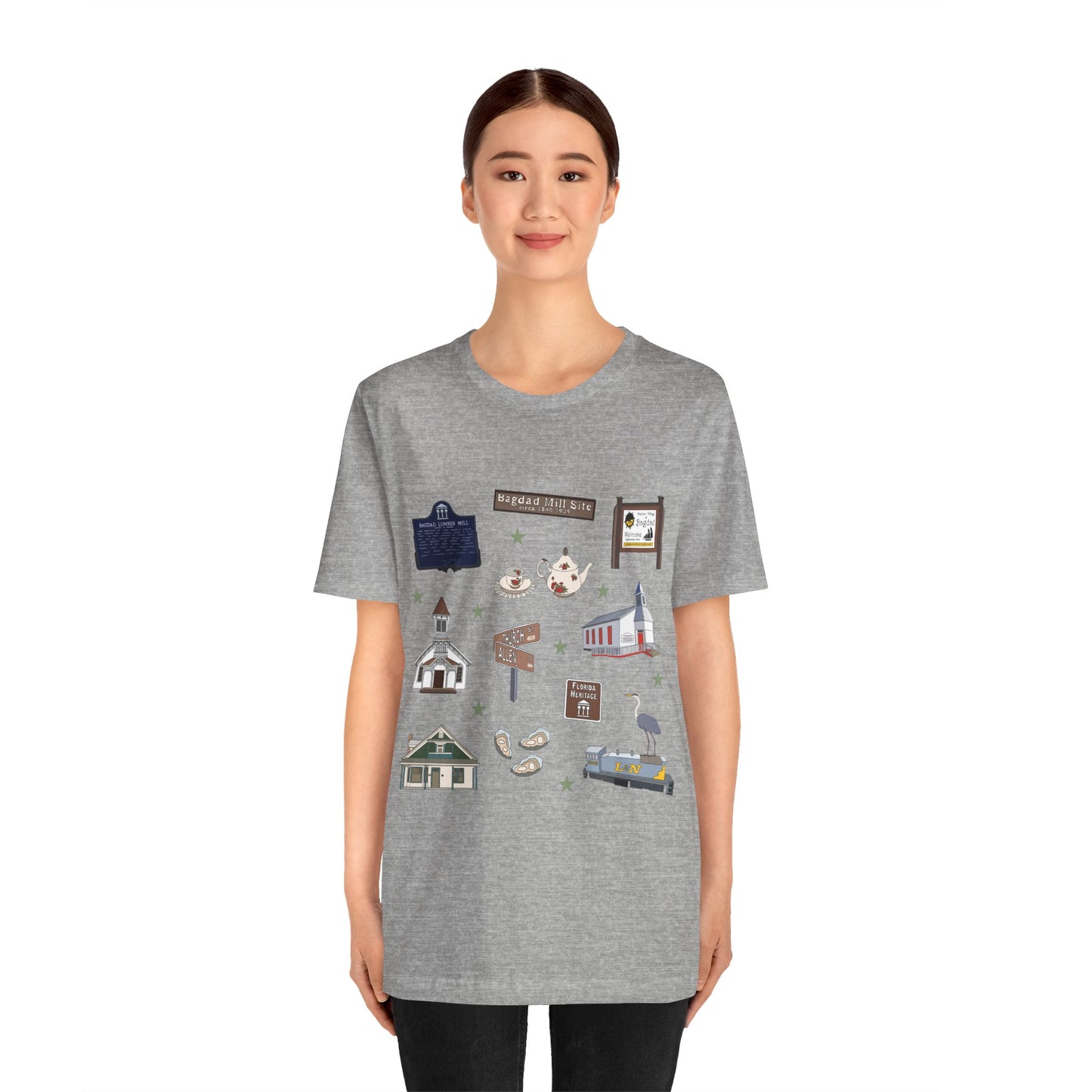 Unisex Jersey Short Sleeve Tee with Bagdad, Florida FL landmarks print
