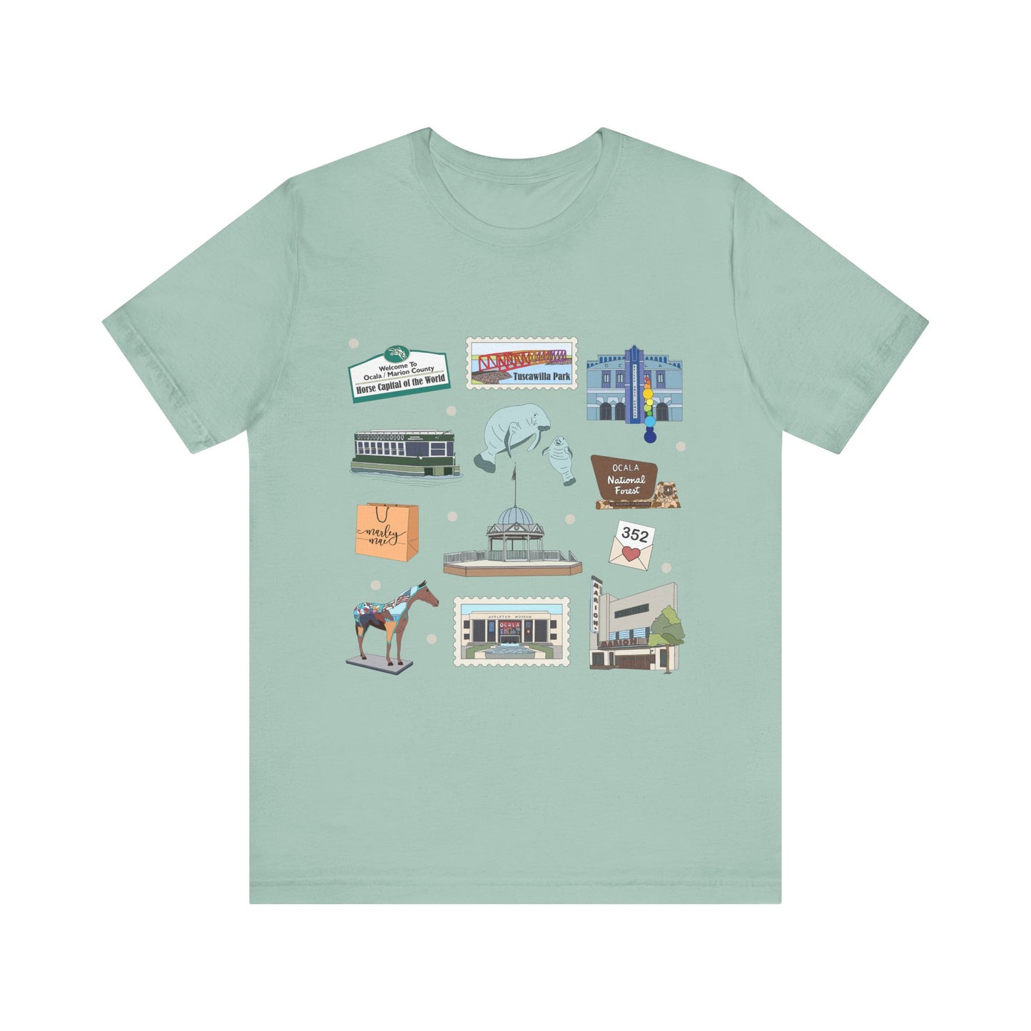 Unisex Jersey Short Sleeve Tee with Ocala, Florida FL landmarks print