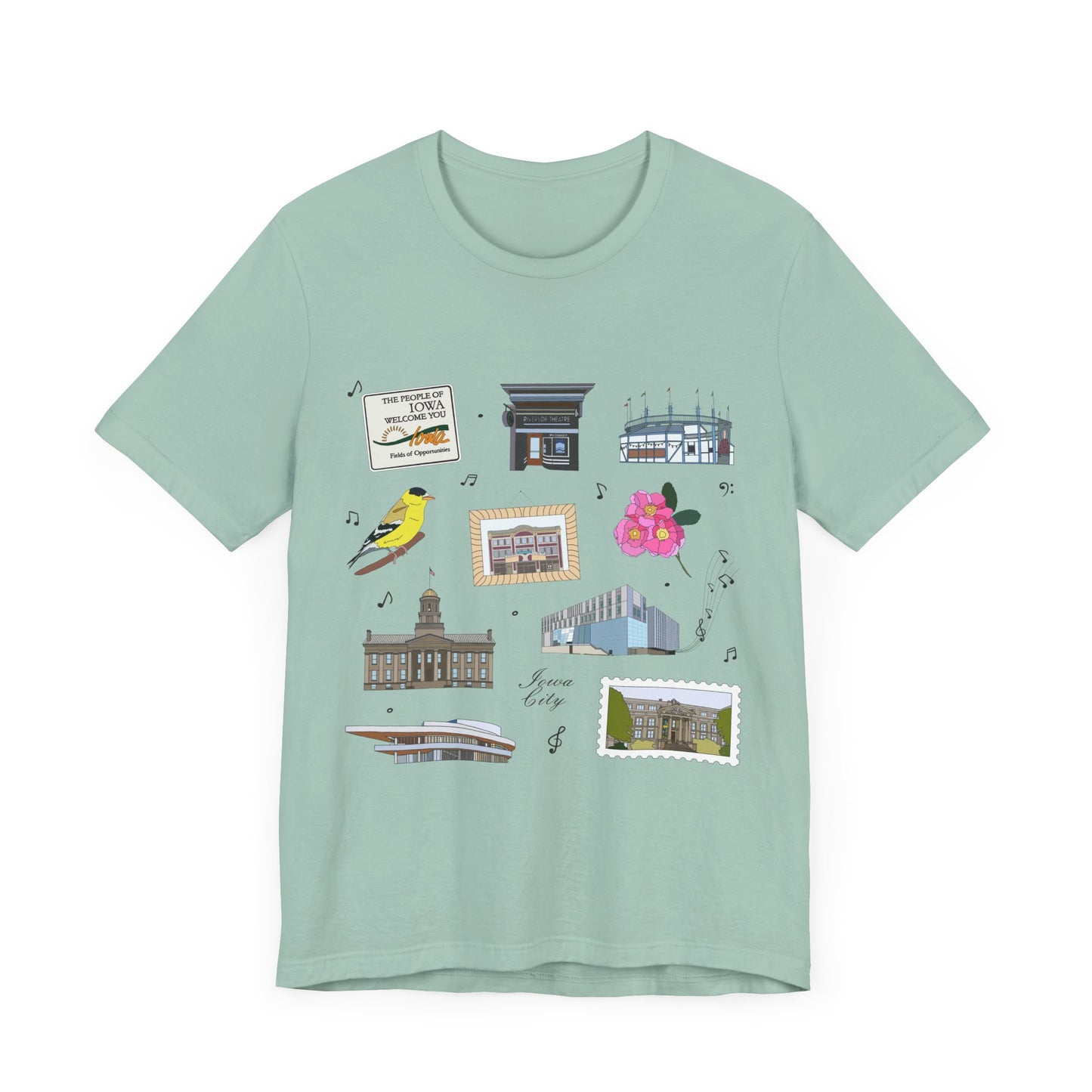 Unisex Jersey Short Sleeve Tee with Iowa City, Iowa IA landmarks print