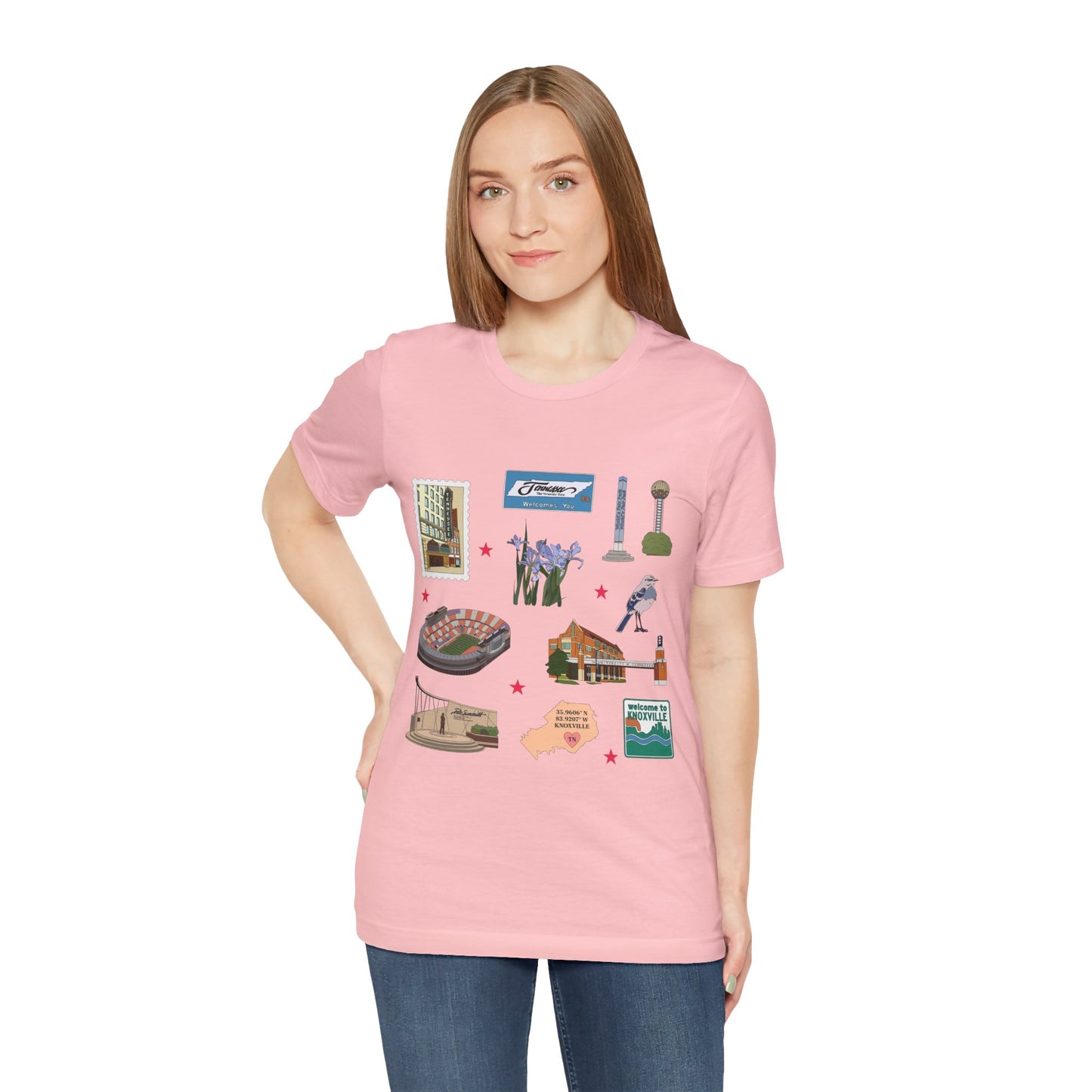 Unisex Jersey Short Sleeve Tee with Knoxville, Tennessee TN landmarks print