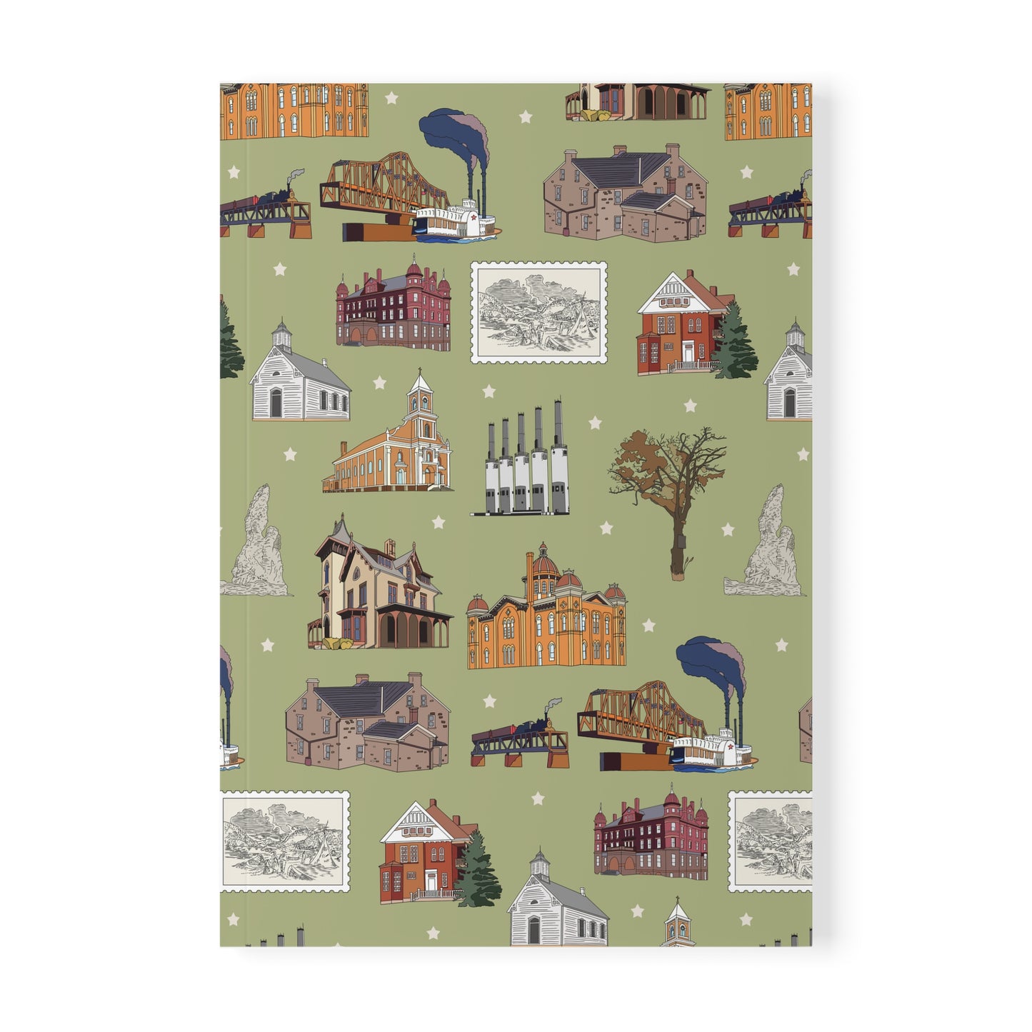 Paperback notebook with South St. Paul, Mendota, Hastings, Hampton, Inver Grove Heights near the Minneapolis Minnesota MN landmarks in olive 150 lined pages