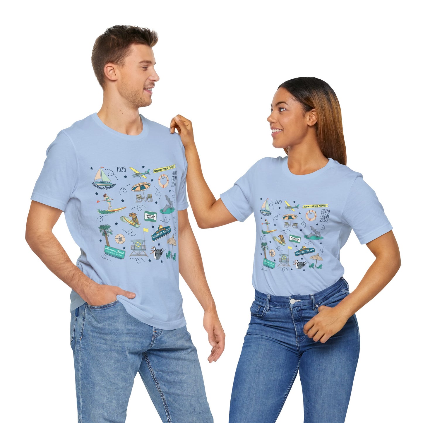 Unisex Jersey Short Sleeve Tee with Navarre Beach Florida FL landmarks print