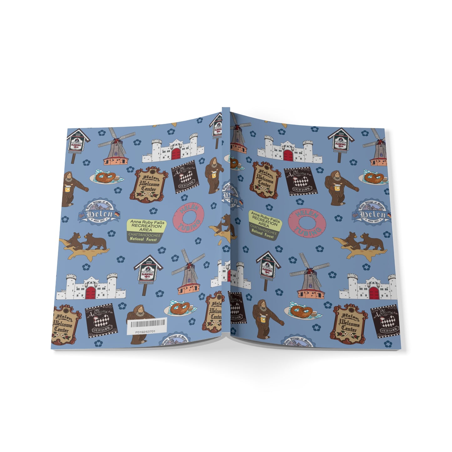 Paperback notebook with Helen, Georgia GA landmarks in blue 150 lined pages