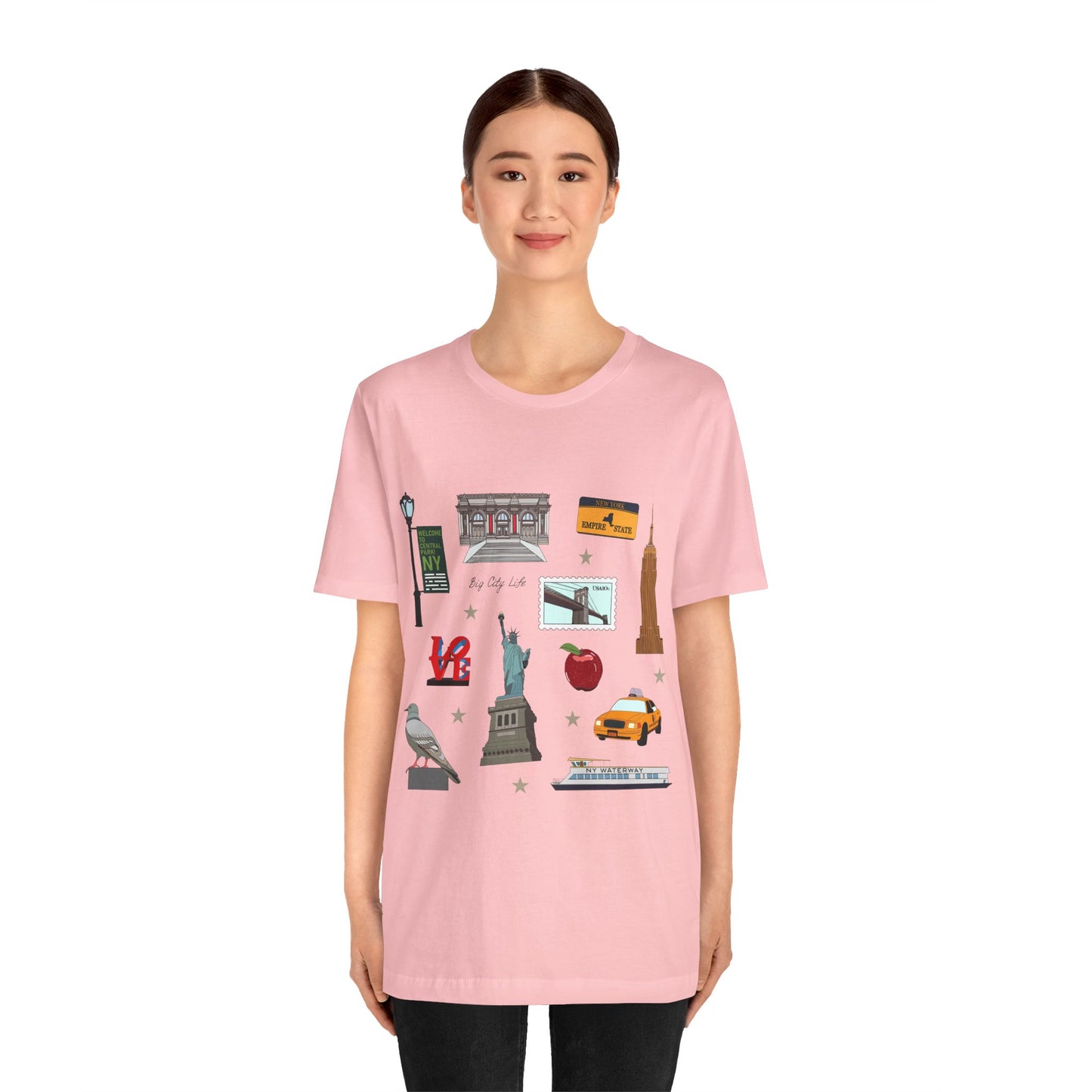 Unisex Jersey Short Sleeve Tee with New York City, Manhattan, Brooklyn NY landmarks print