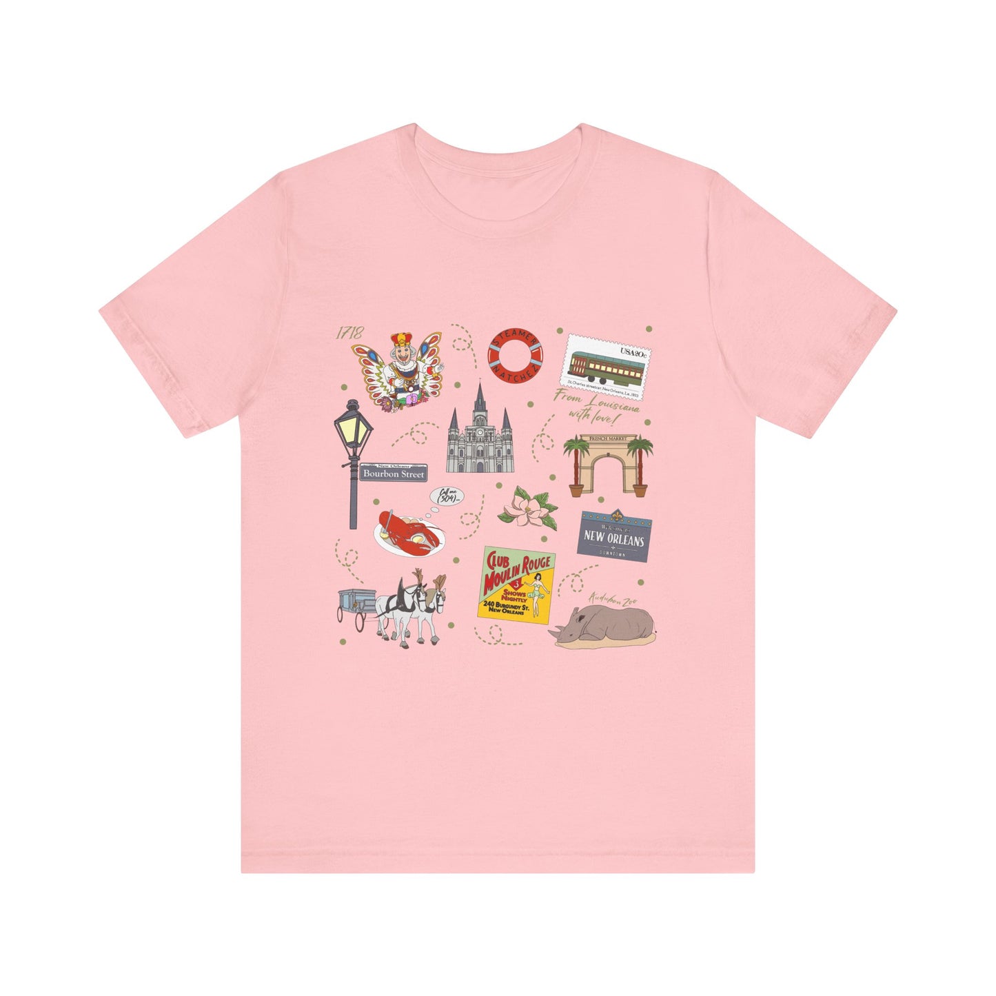 Unisex Jersey Short Sleeve Tee with New Orleans, Louisiana LA landmarks print