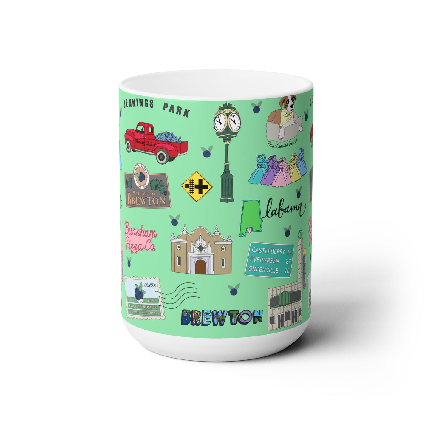 Ceramic Mug 15oz with Brewton, AL in sage