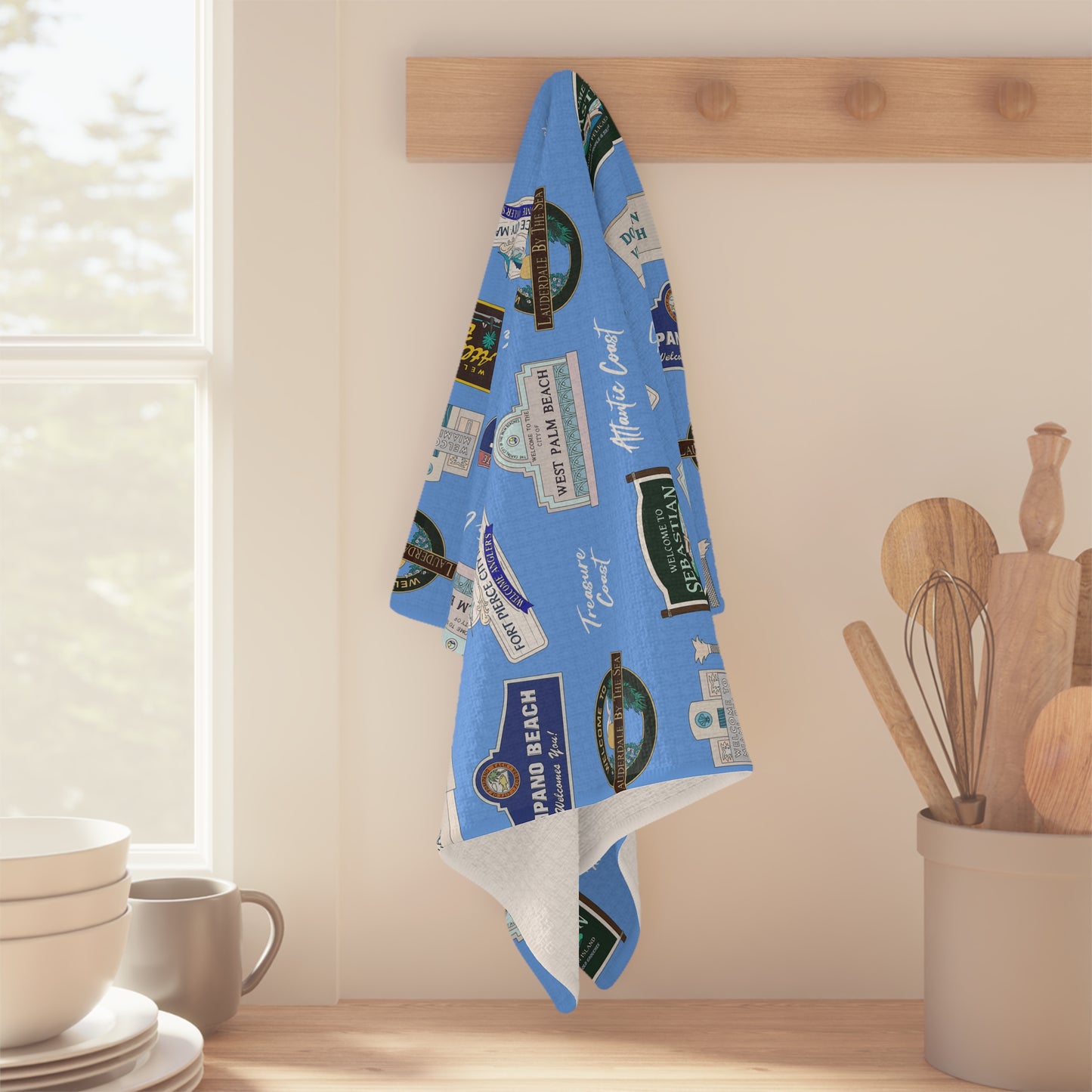 Kitchen Towel with Treasure Coast of FL in blue