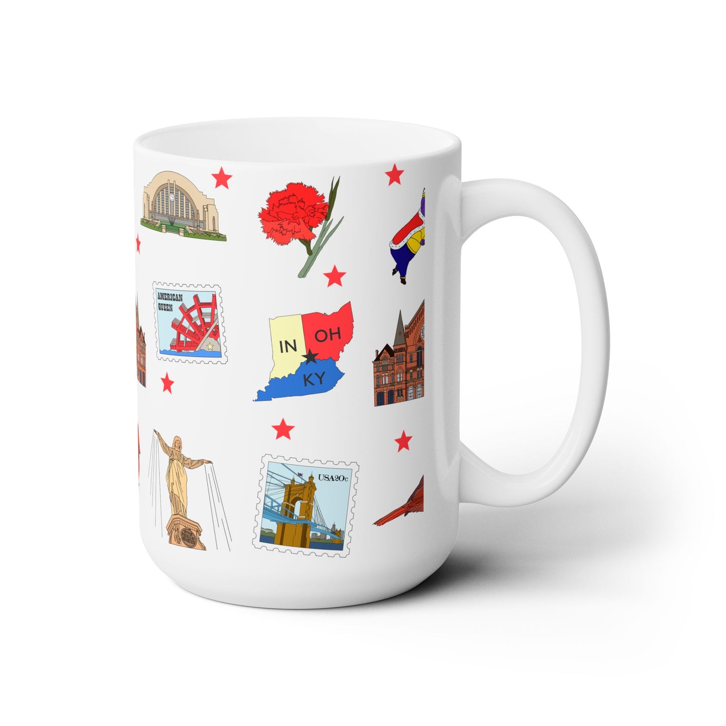 Ceramic Mug 15oz with Cincinnati, Ohio OH in white
