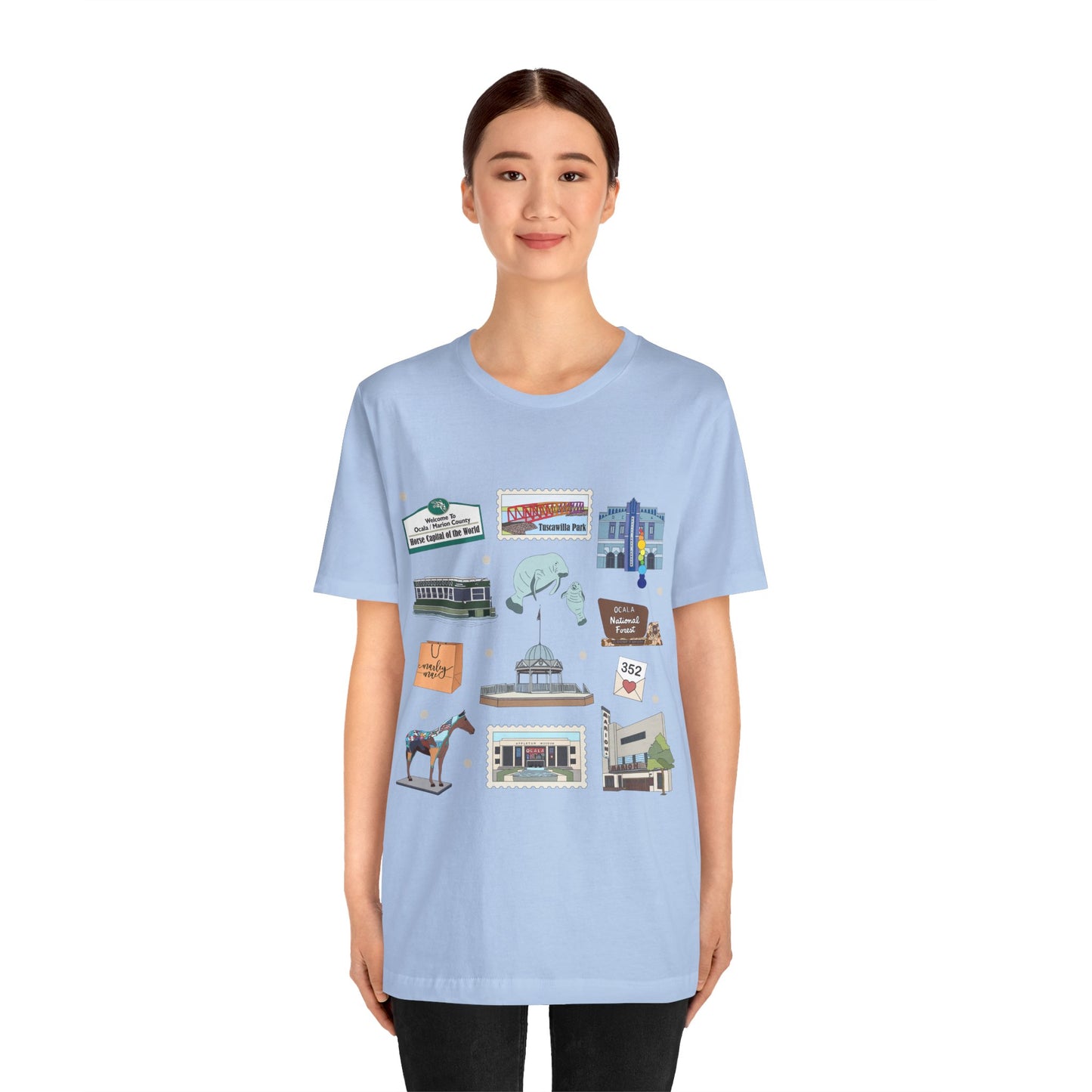 Unisex Jersey Short Sleeve Tee with Ocala, Florida FL landmarks print