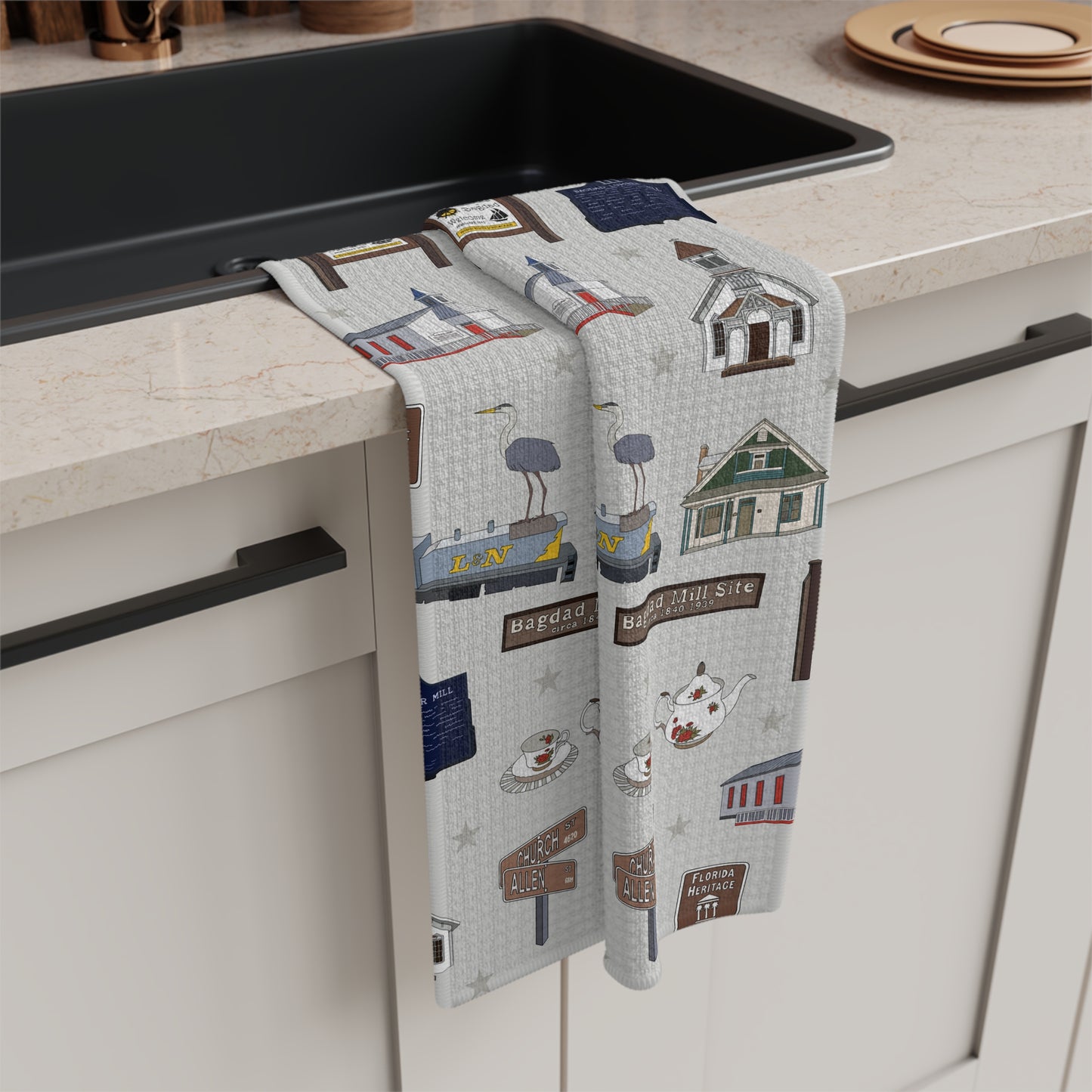 Kitchen Towel with Bagdad, Florida FL in grey