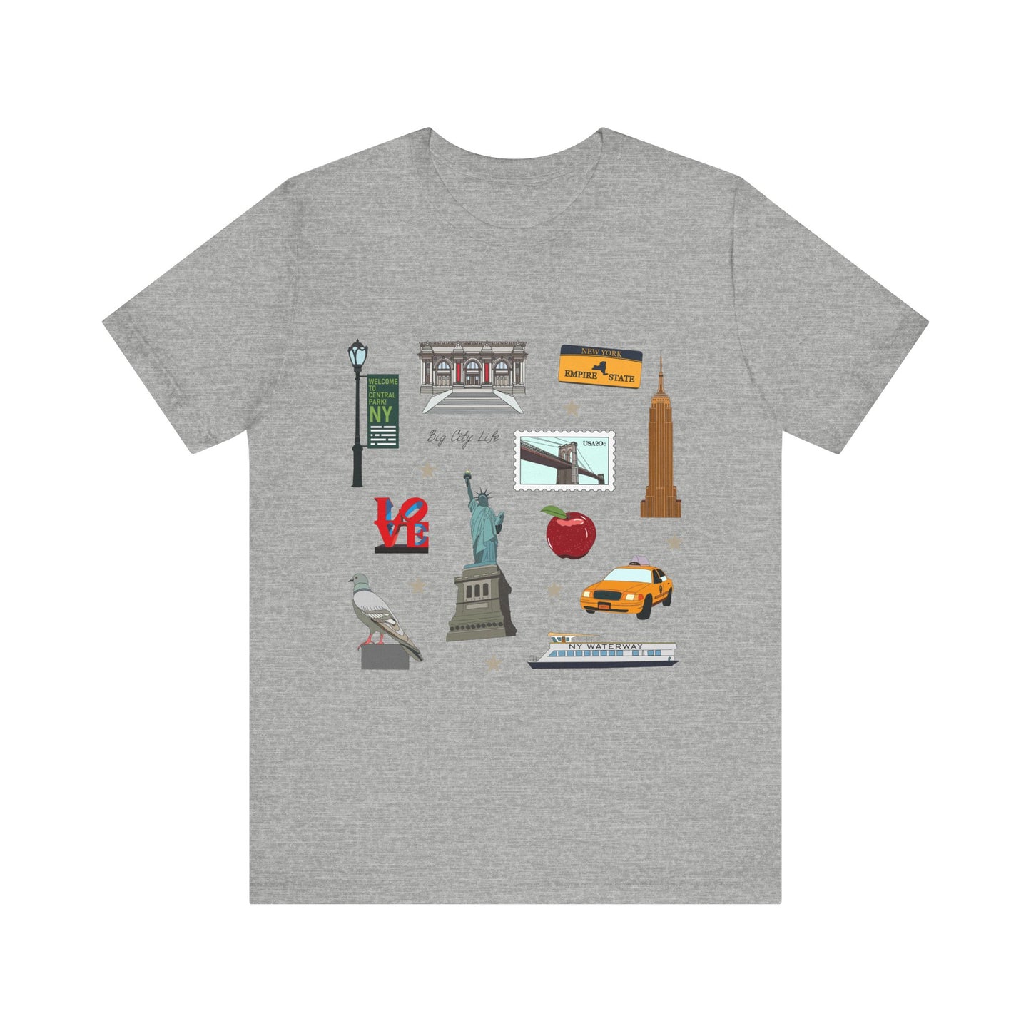 Unisex Jersey Short Sleeve Tee with New York City, Manhattan, Brooklyn NY landmarks print