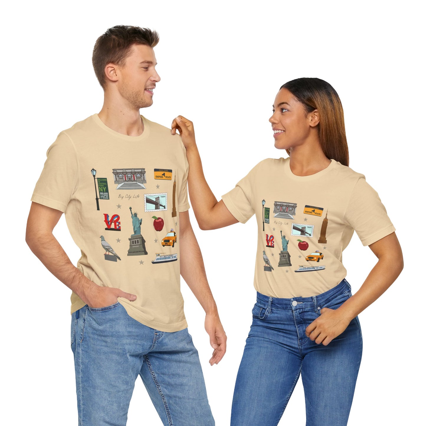 Unisex Jersey Short Sleeve Tee with New York City, Manhattan, Brooklyn NY landmarks print
