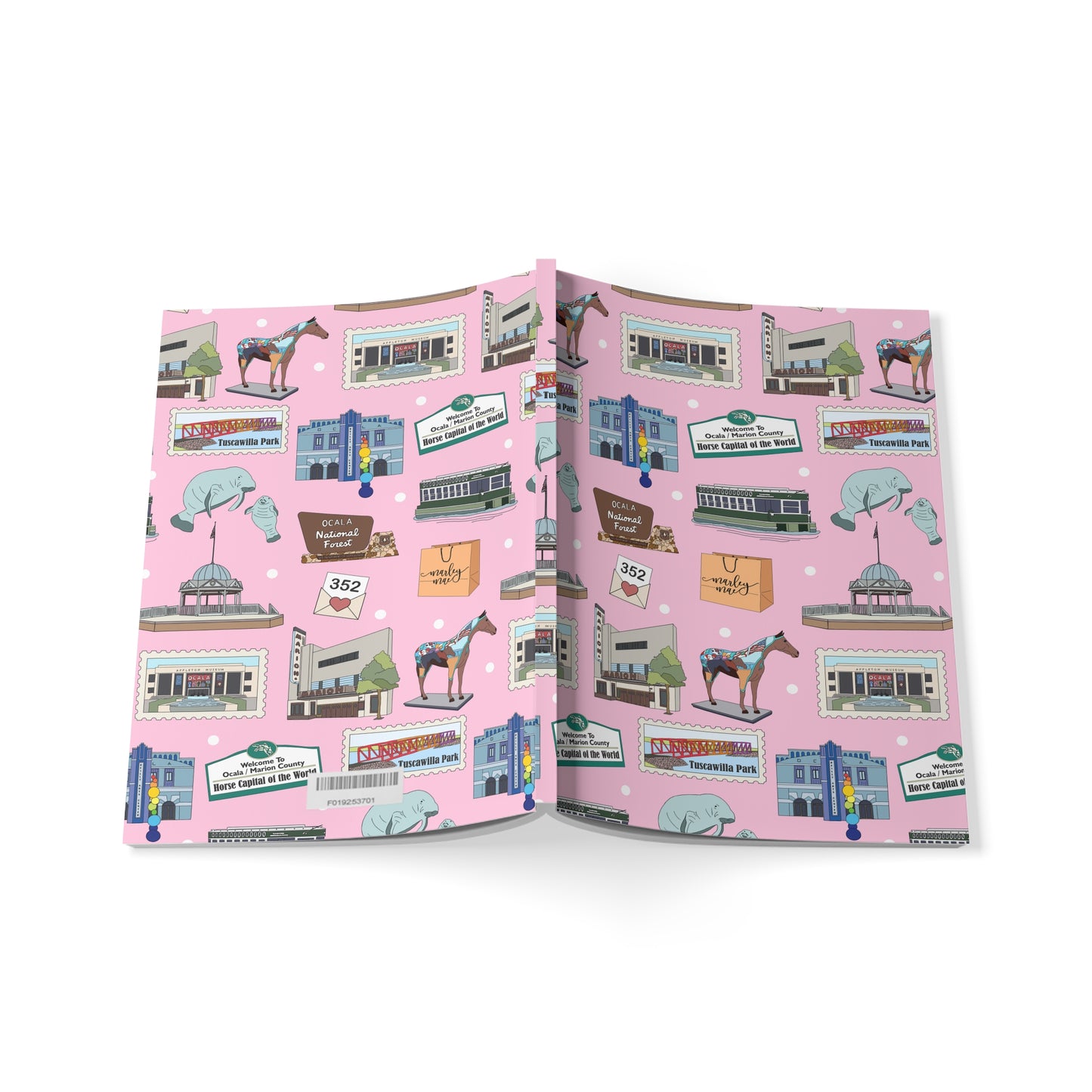 Paperback notebook with Ocala, Florida FL landmarks in pink 150 lined pages