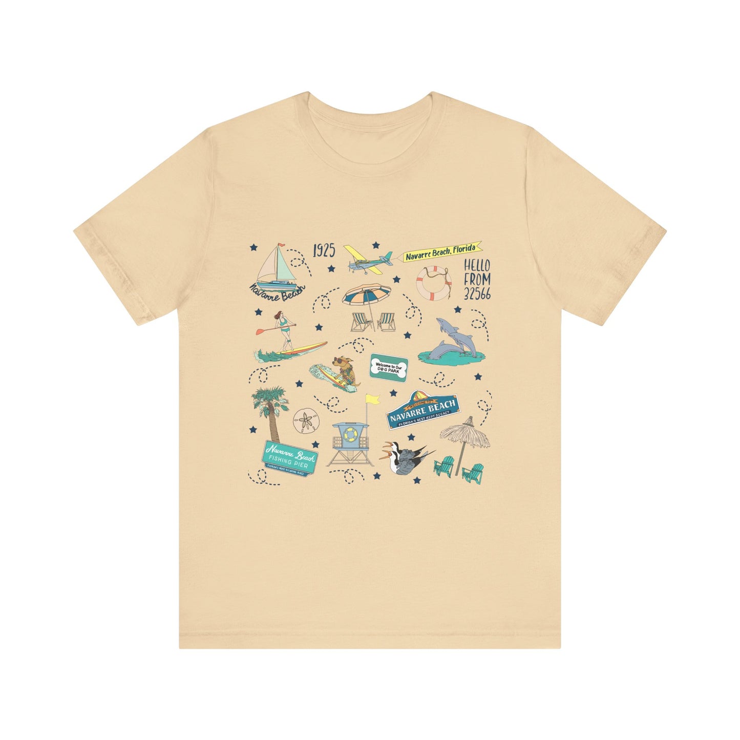 Unisex Jersey Short Sleeve Tee with Navarre Beach Florida FL landmarks print