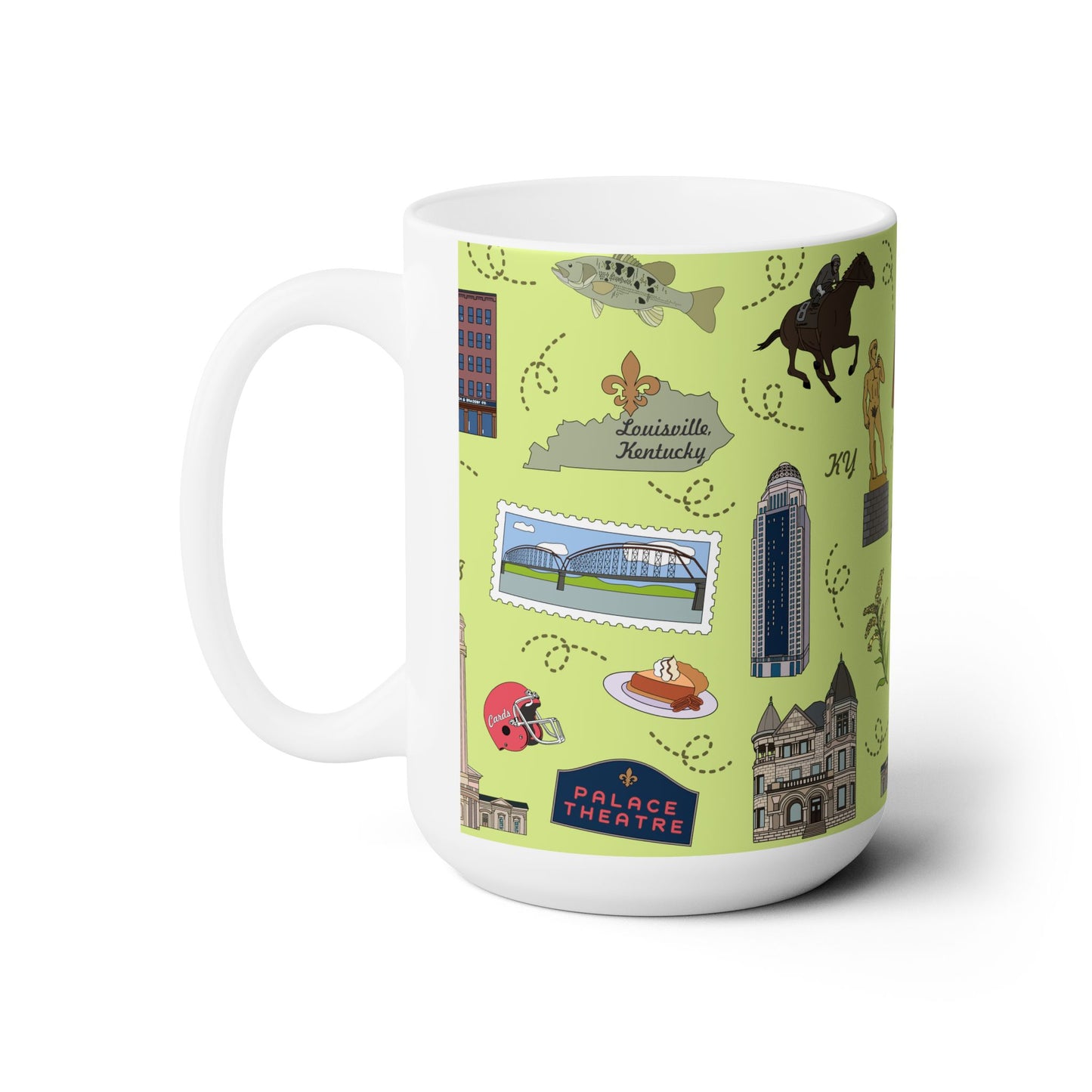 Ceramic Mug 15oz with Louisville, Kentucky KY in lime