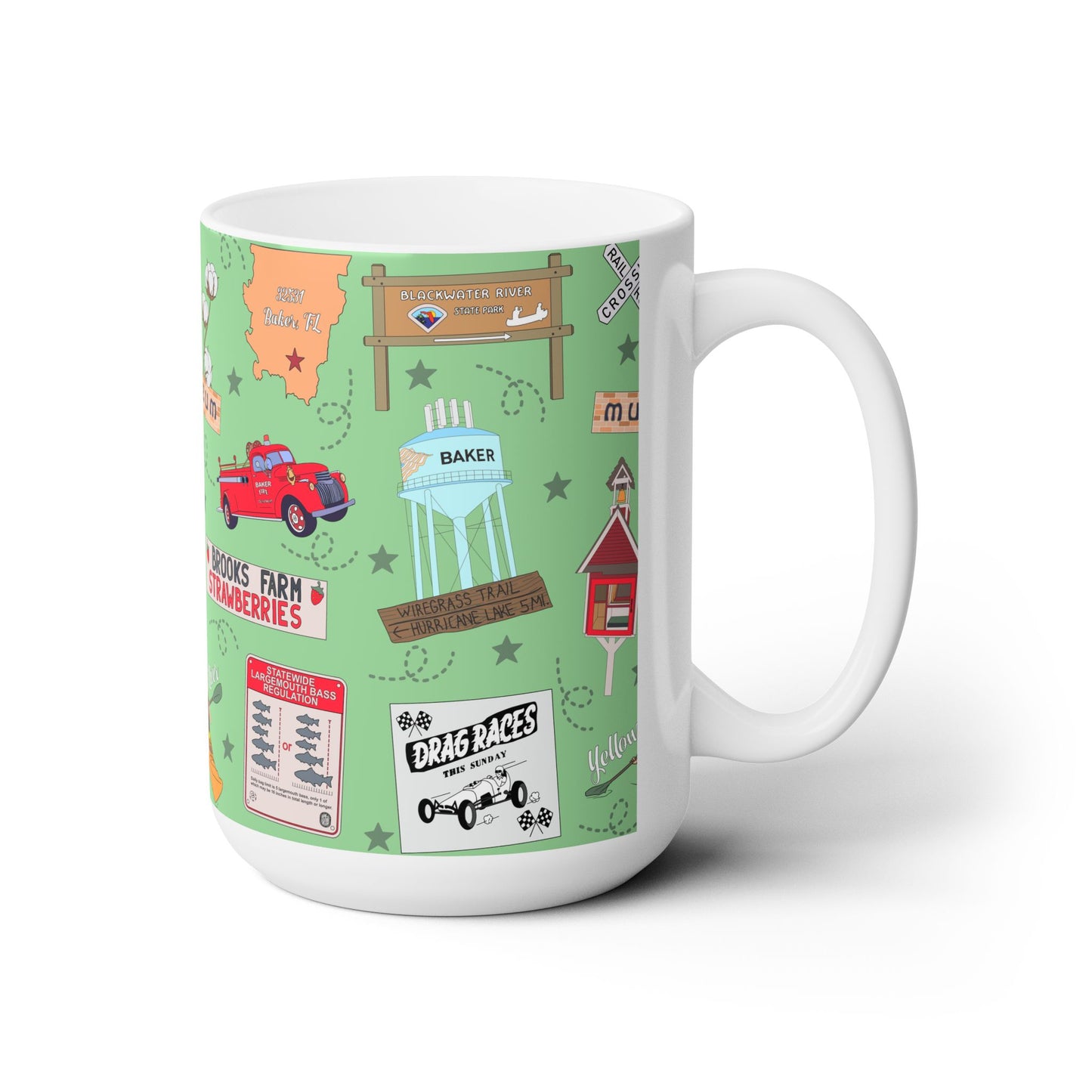 Ceramic Mug 15oz with Baker, Florida FL in sage