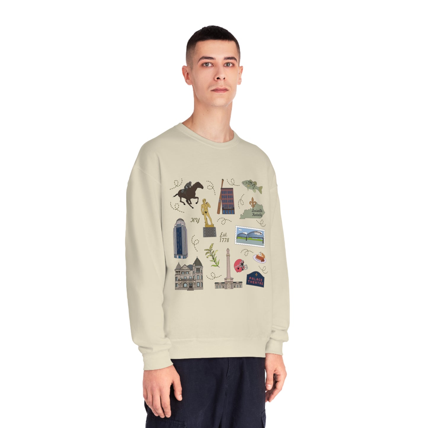 Unisex NuBlend® Crewneck Sweatshirt with Louisville, Kentucky KY in assorted colors