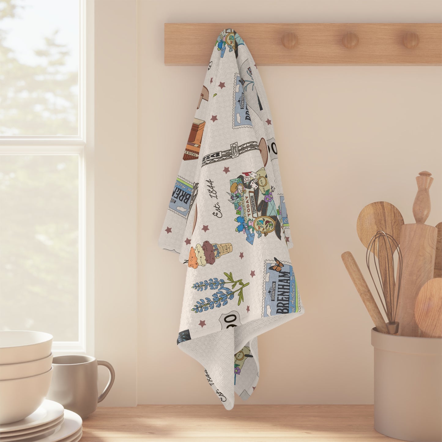 Kitchen Towel with Brenham, TX in white