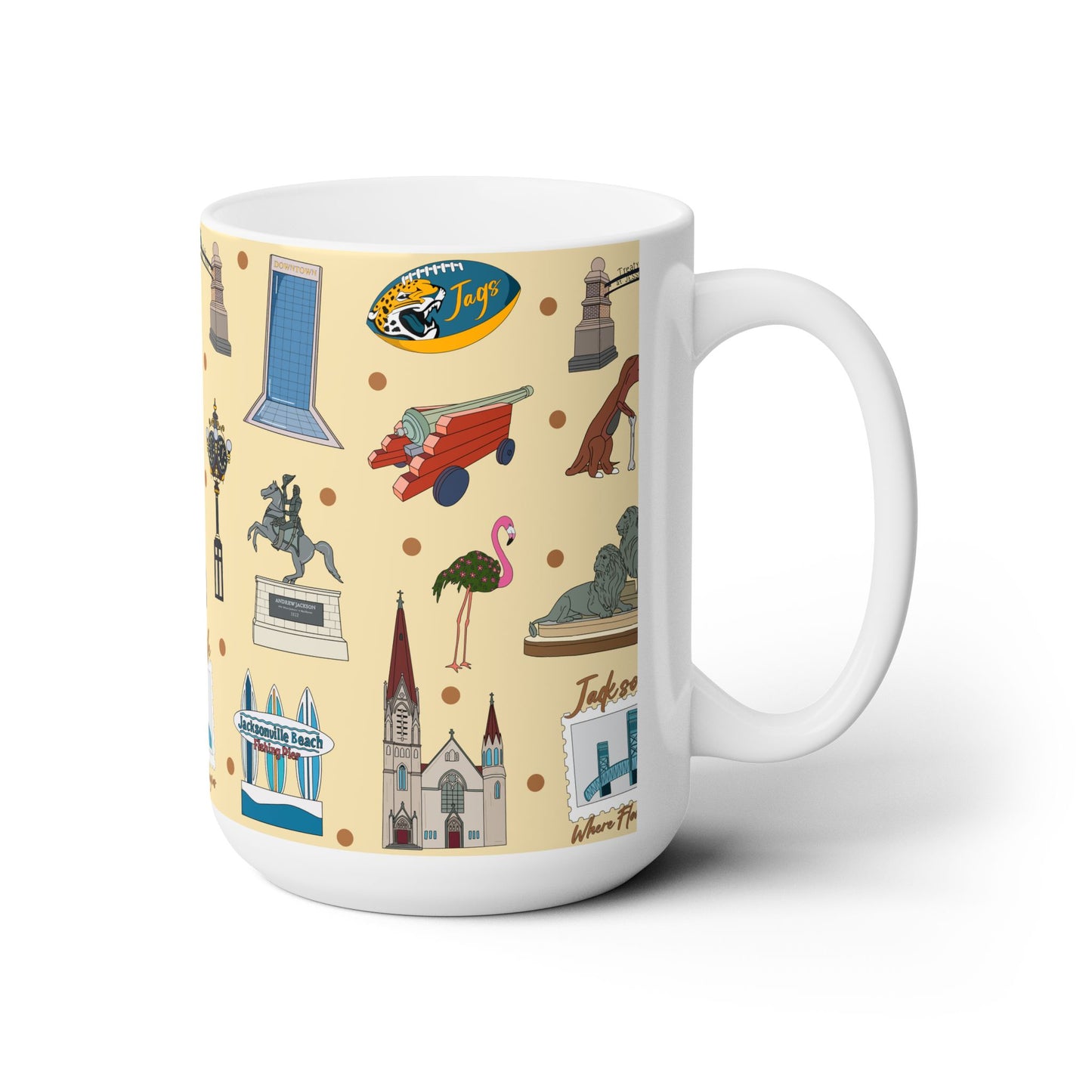 Ceramic Mug 15oz with Jacksonville, FL in cream