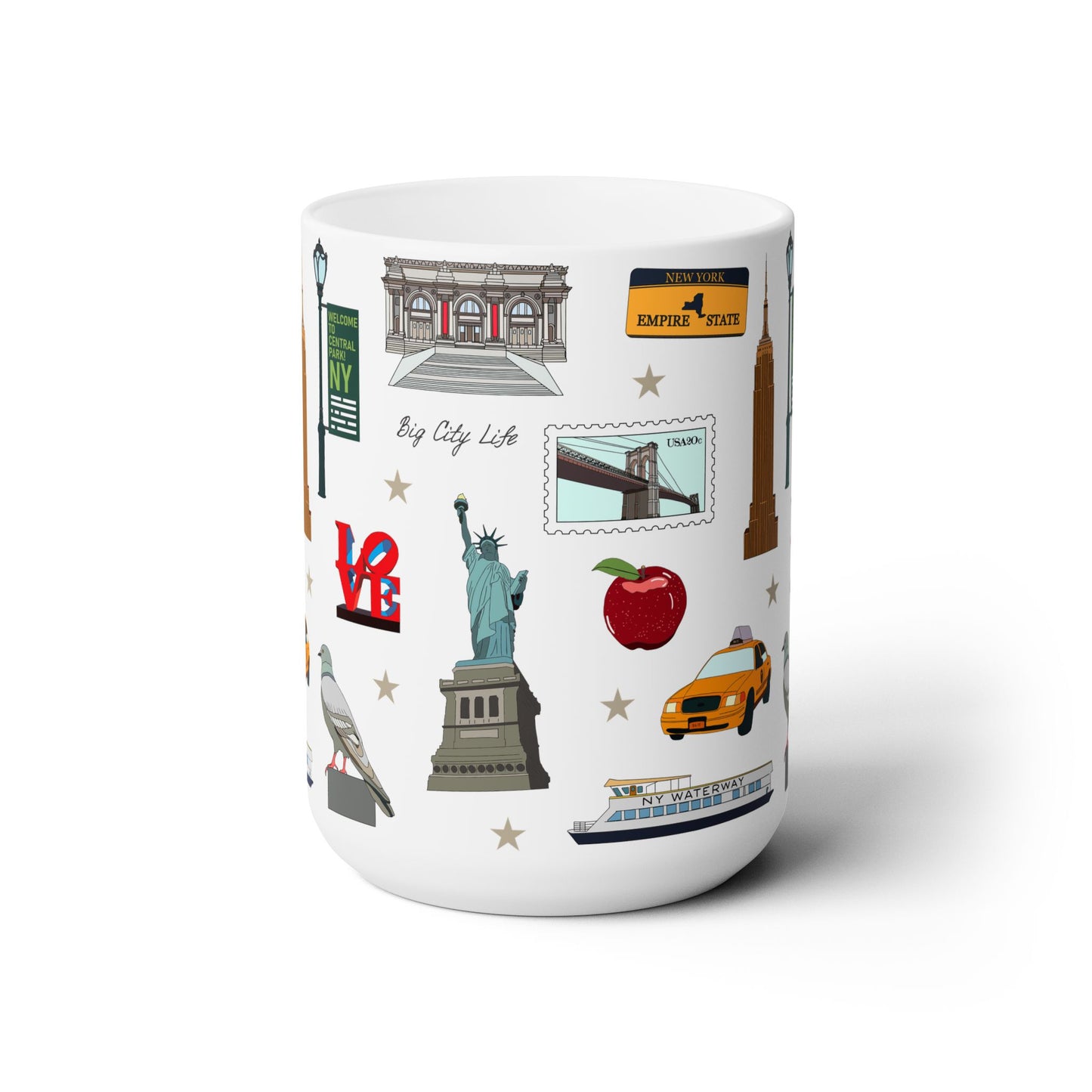 Ceramic Mug 15oz with New York City, Manhattan, Brooklyn NY in white