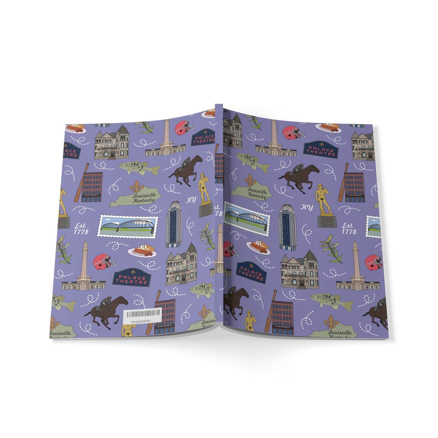 Paperback notebook with Louisville, Kentucky KY landmarks in plum 150 lined pages