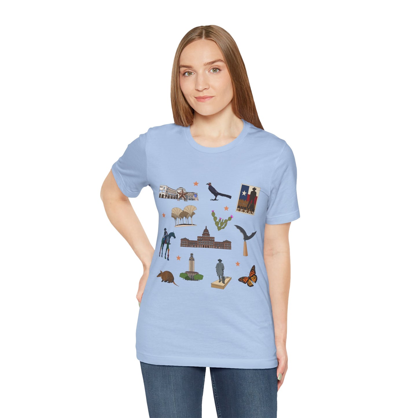 Unisex Jersey Short Sleeve Tee with Austin, Texas TX landmarks print