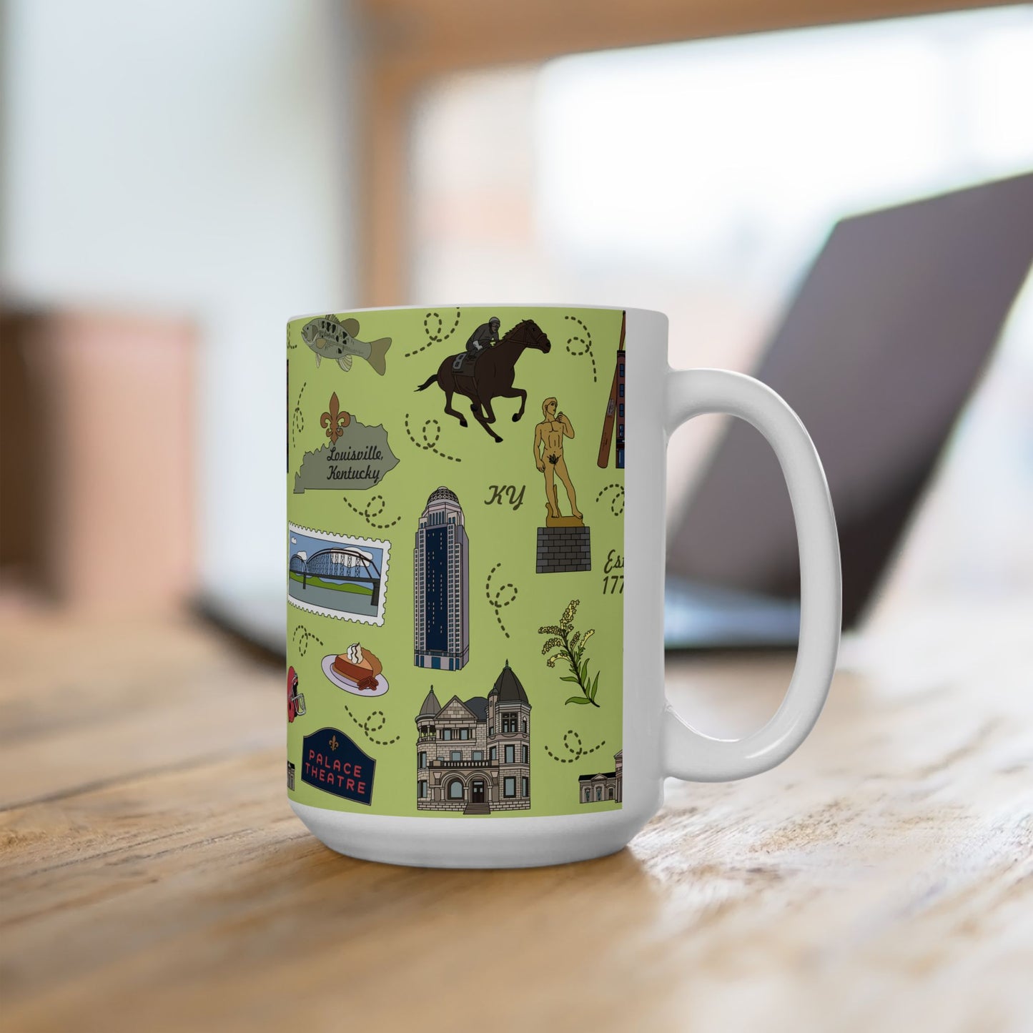 Ceramic Mug 15oz with Louisville, Kentucky KY in lime