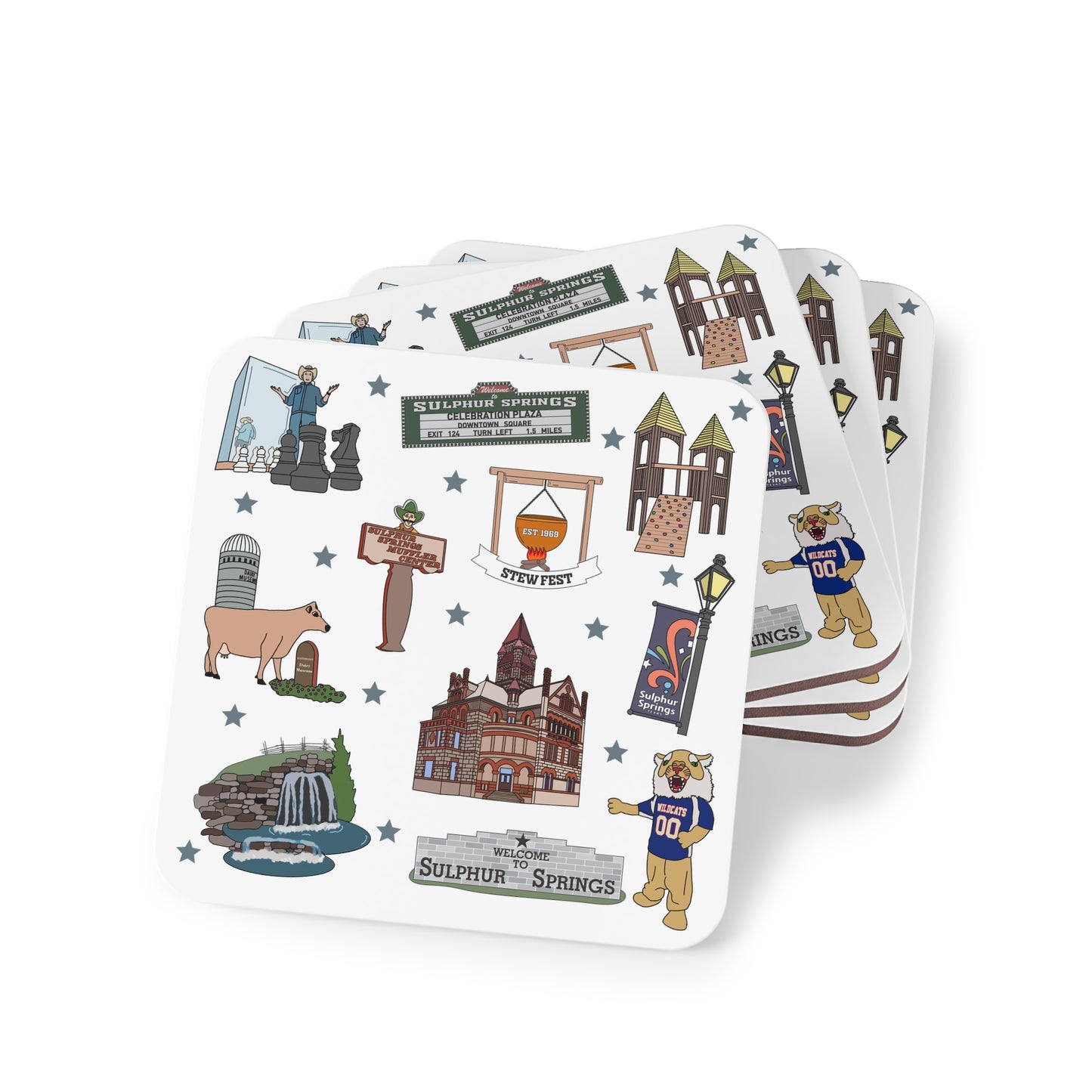 Set of 4 Ceramic Mug Coasters with Sulphur Springs, Texas TX