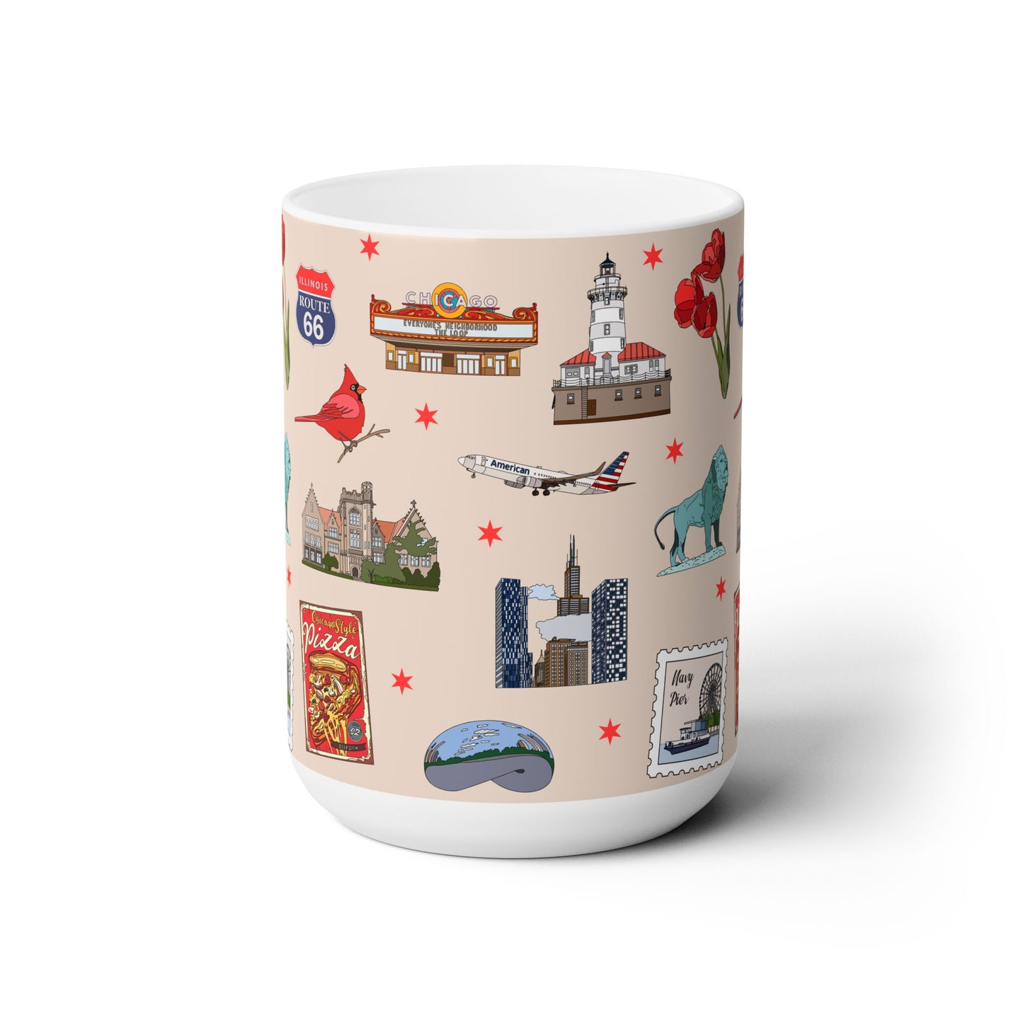 Ceramic Mug 15oz with Chicago, Illinois IL in sand
