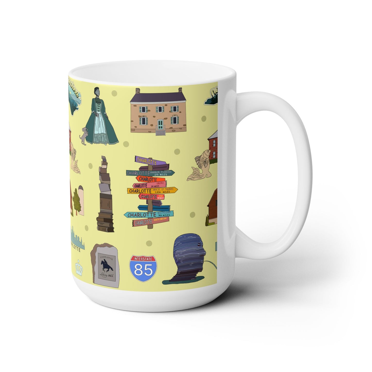 Ceramic Mug 15oz with Charlotte, North Carolina NC in brass