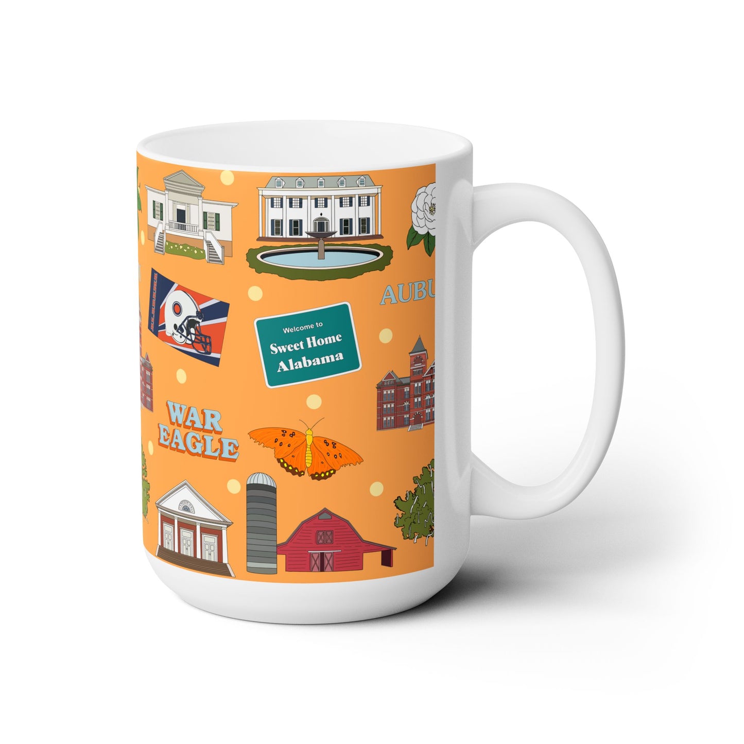 Ceramic Mug 15oz with Auburn, Alabama AL in orange
