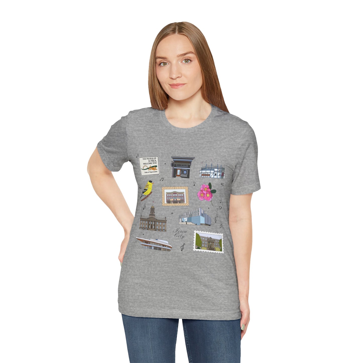 Unisex Jersey Short Sleeve Tee with Iowa City, Iowa IA landmarks print