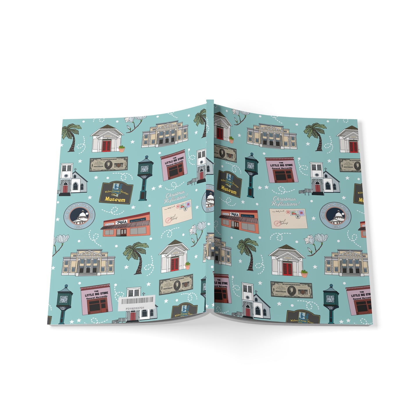Paperback notebook with DeFuniak Springs, Florida FL landmarks in turquoise 150 lined pages