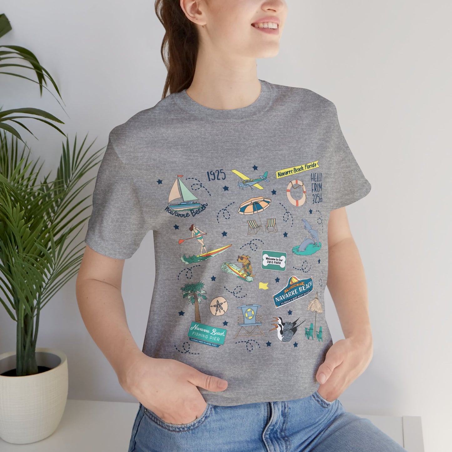 Unisex Jersey Short Sleeve Tee with Navarre Beach Florida FL landmarks print