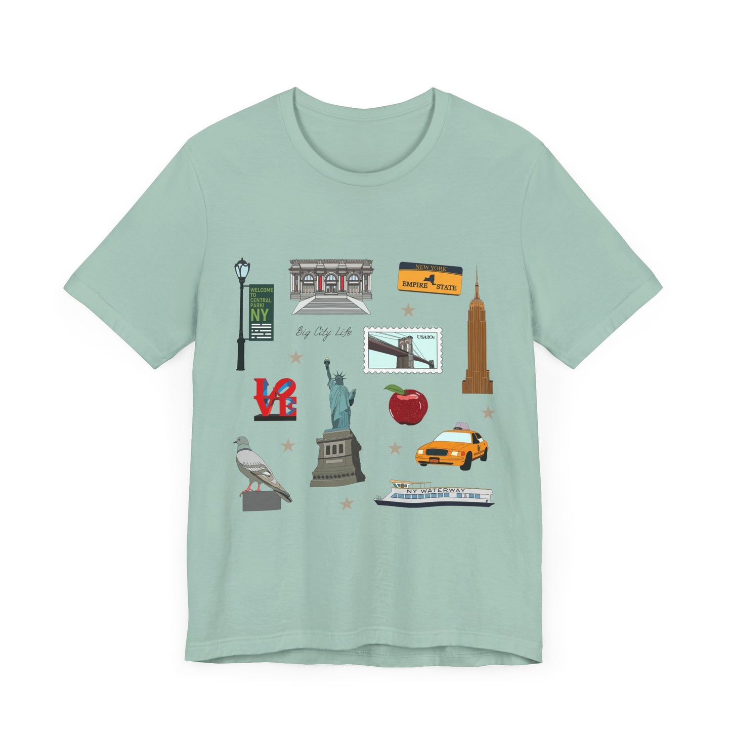 Unisex Jersey Short Sleeve Tee with New York City, Manhattan, Brooklyn NY landmarks print