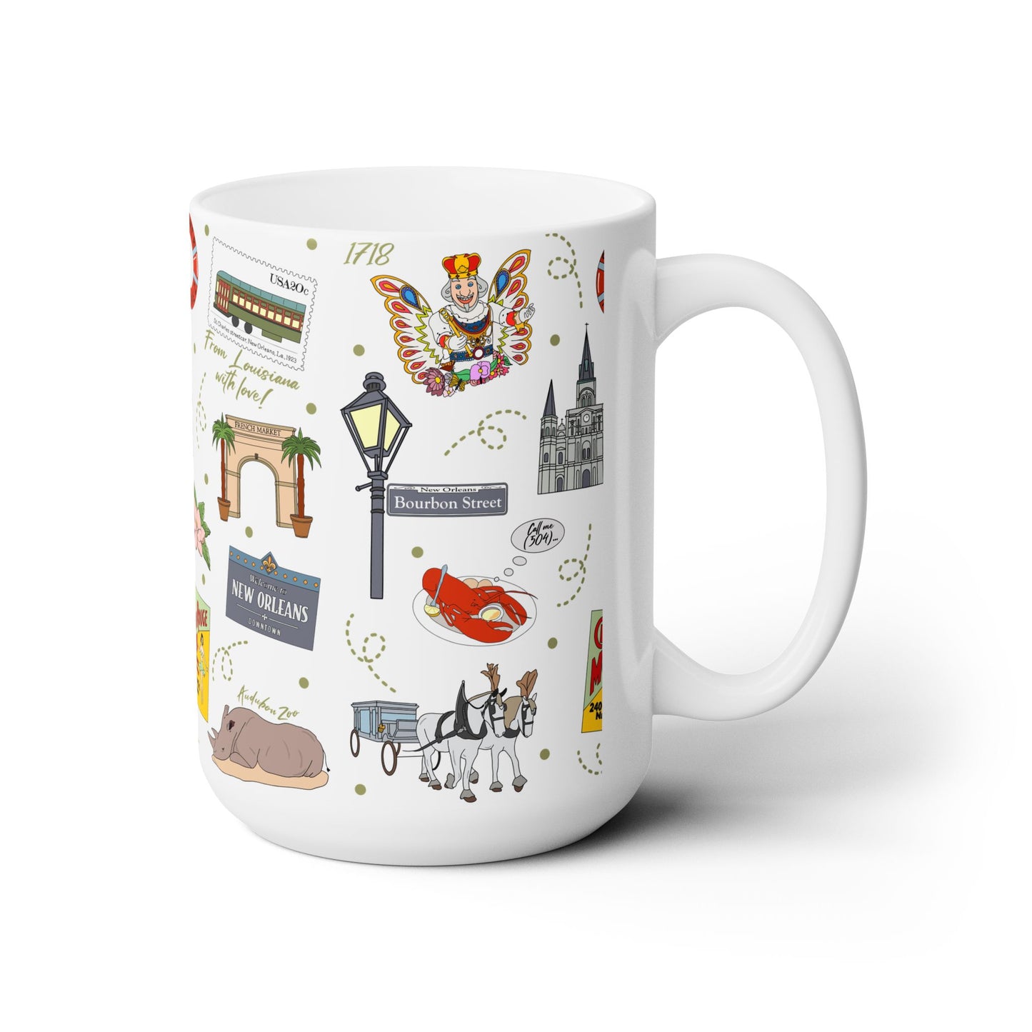 Ceramic Mug 15oz with New Orleans, Louisiana LA in white