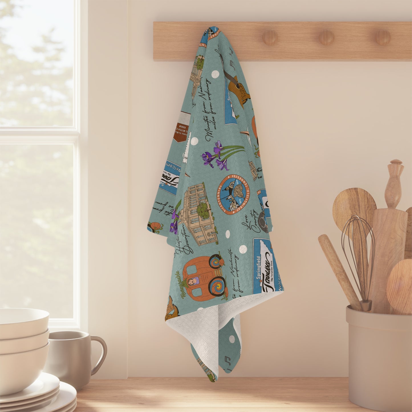Kitchen Towel with Springfield, Tennessee TN in teal