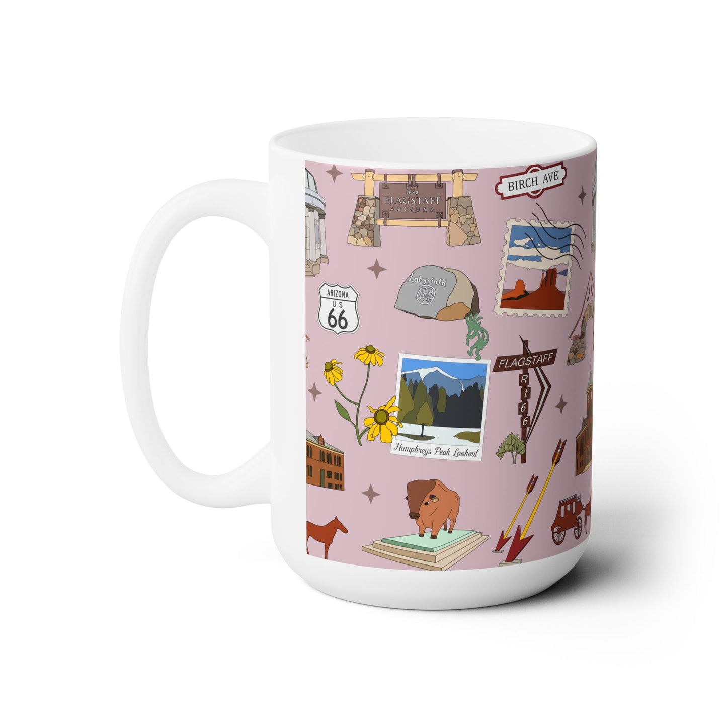 Ceramic Mug 15oz with Flagstaff, AZ in mauve