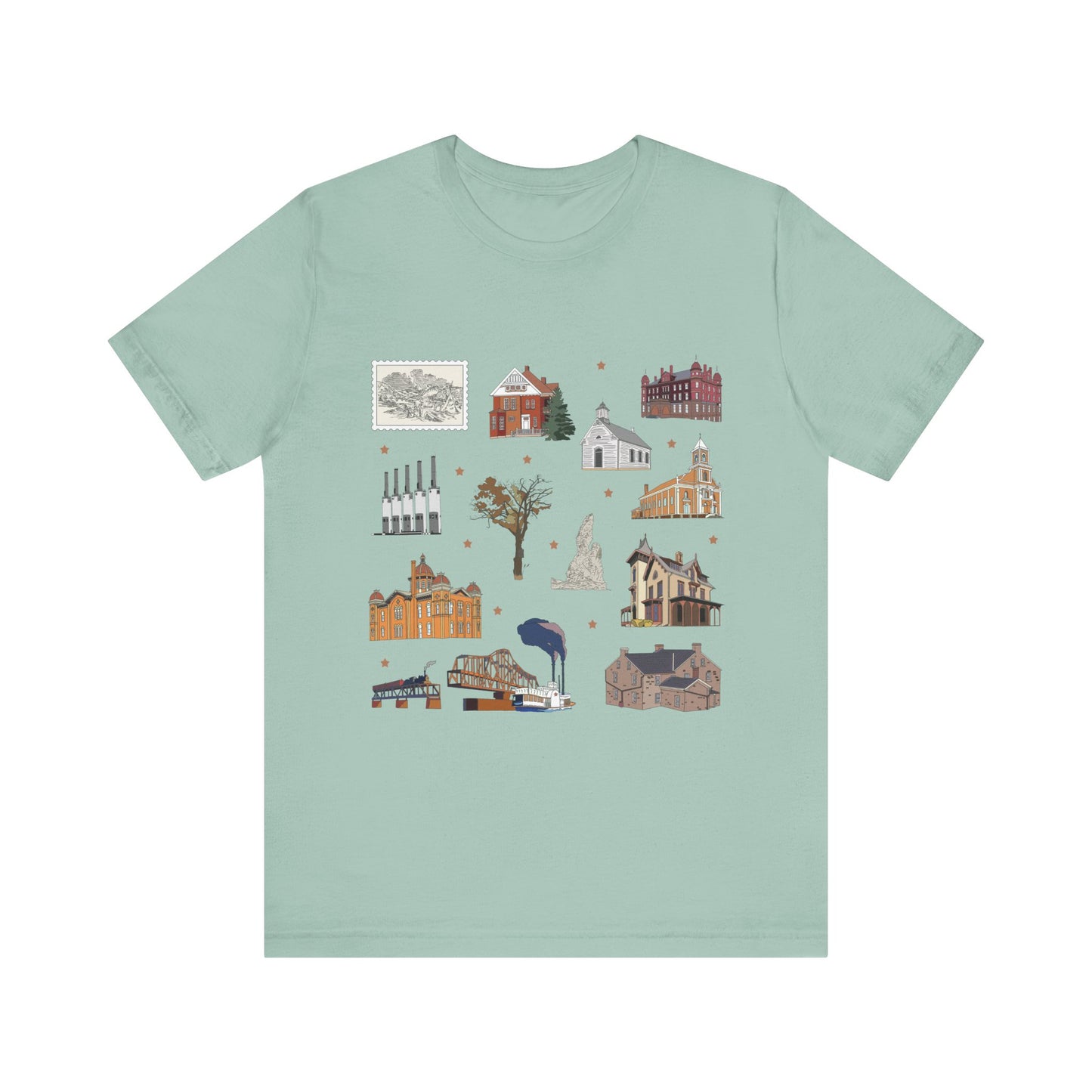 Unisex Jersey Short Sleeve Tee with South St. Paul, Mendota, Hastings, Hampton, Inver Grove Heights near the Minneapolis Minnesota MN landmarks print