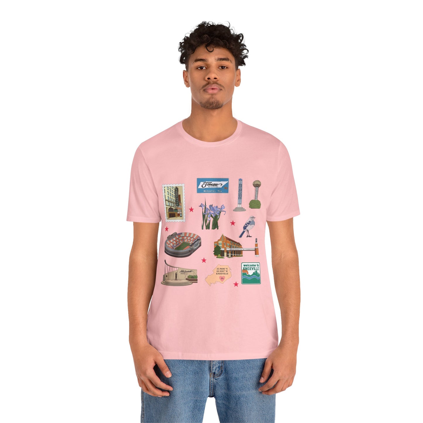 Unisex Jersey Short Sleeve Tee with Knoxville, Tennessee TN landmarks print