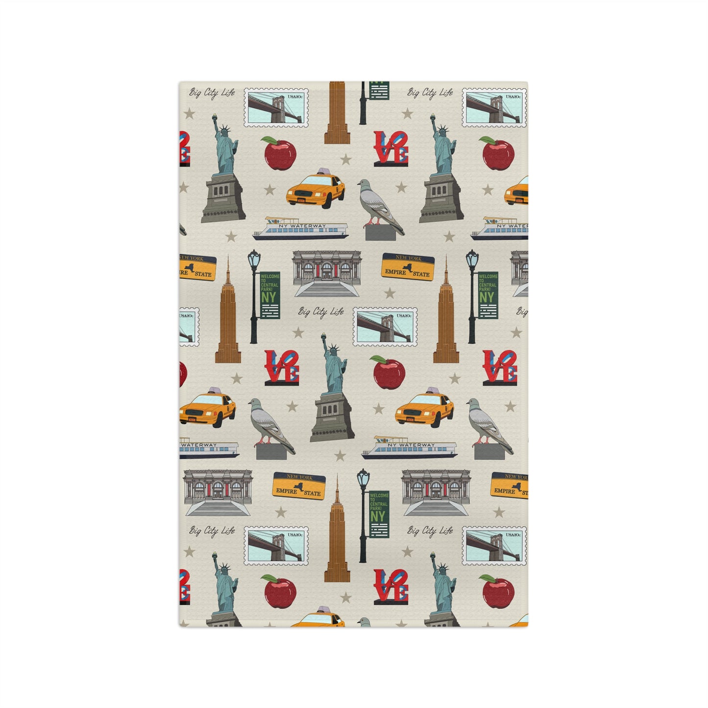 Kitchen Towel with New York City, Manhattan, Brooklyn NY in ivory