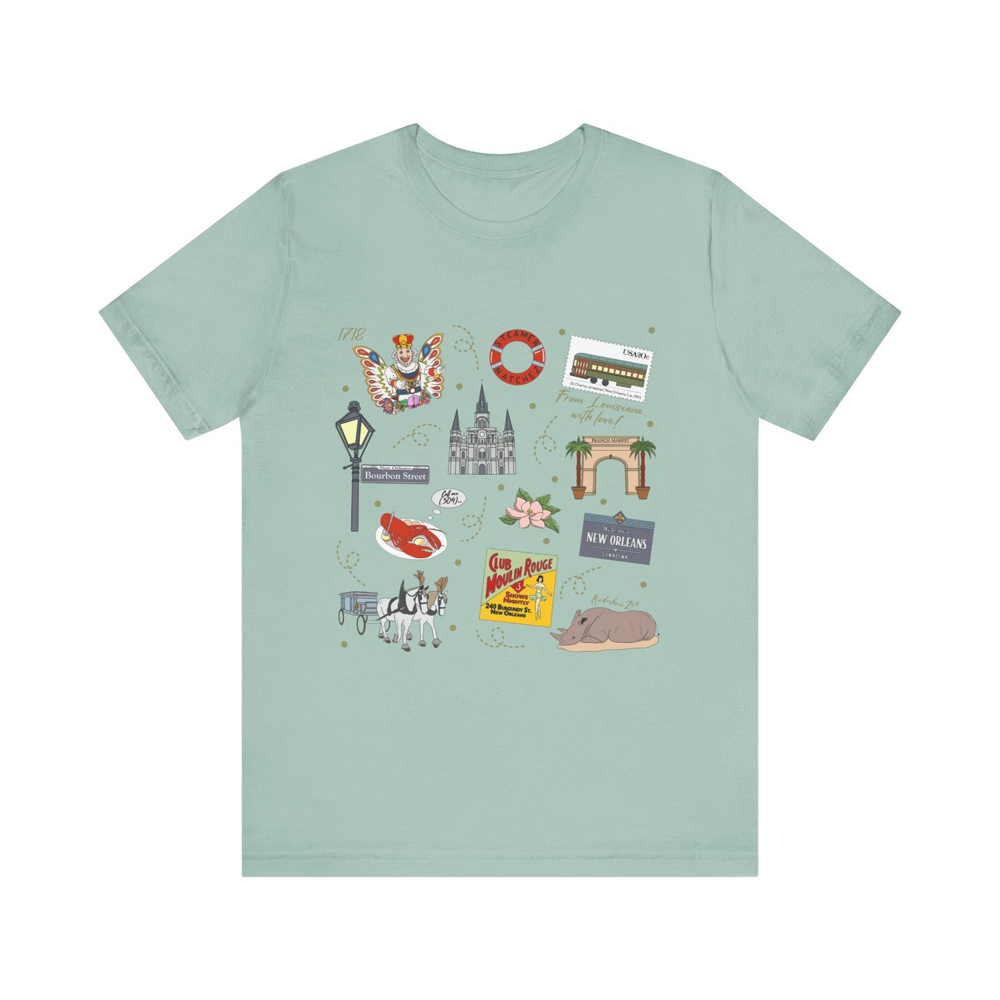 Unisex Jersey Short Sleeve Tee with New Orleans, Louisiana LA landmarks print