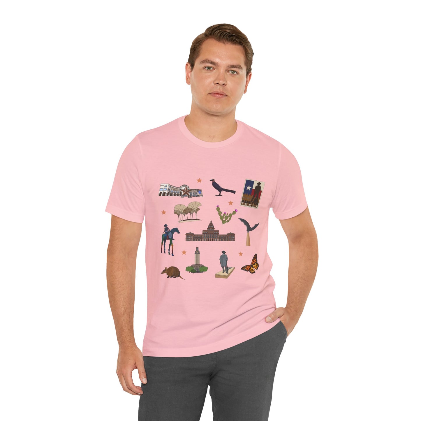 Unisex Jersey Short Sleeve Tee with Austin, Texas TX landmarks print