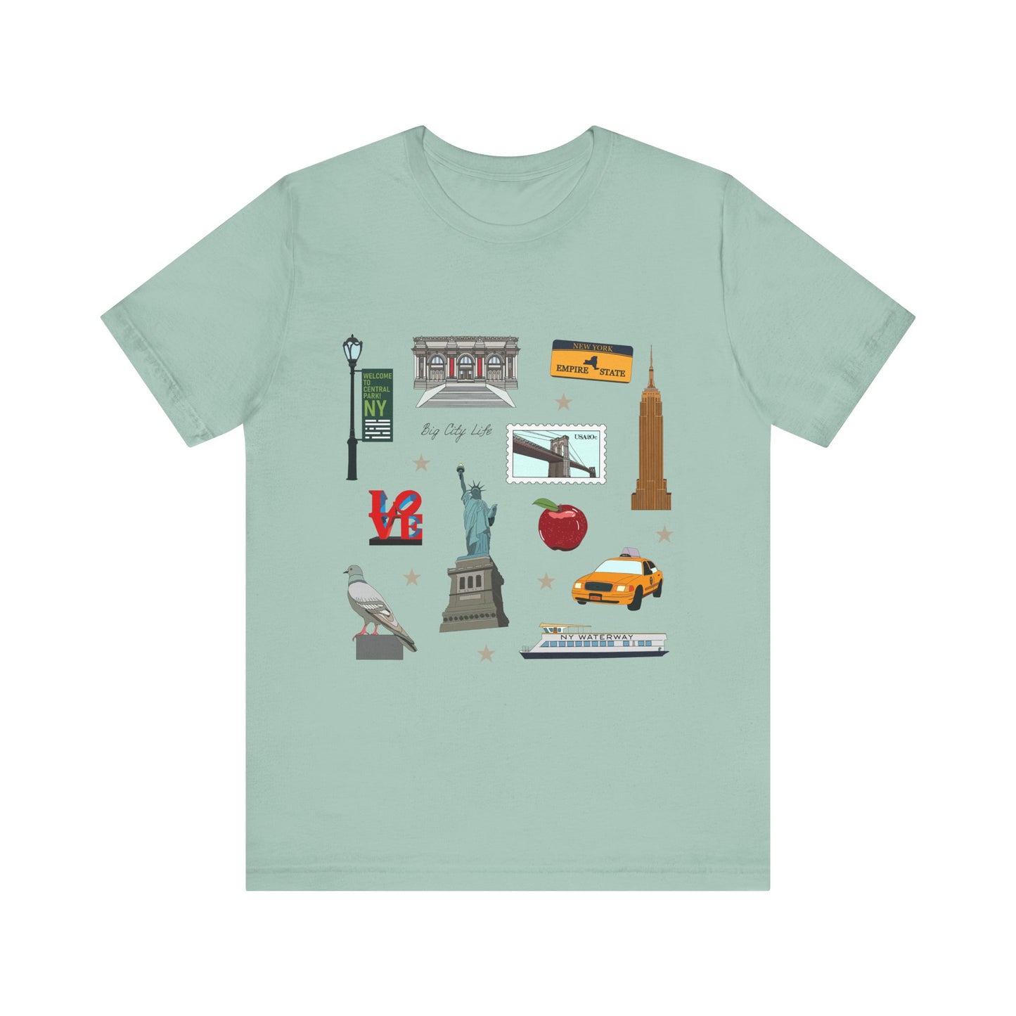 Unisex Jersey Short Sleeve Tee with New York City, Manhattan, Brooklyn NY landmarks print