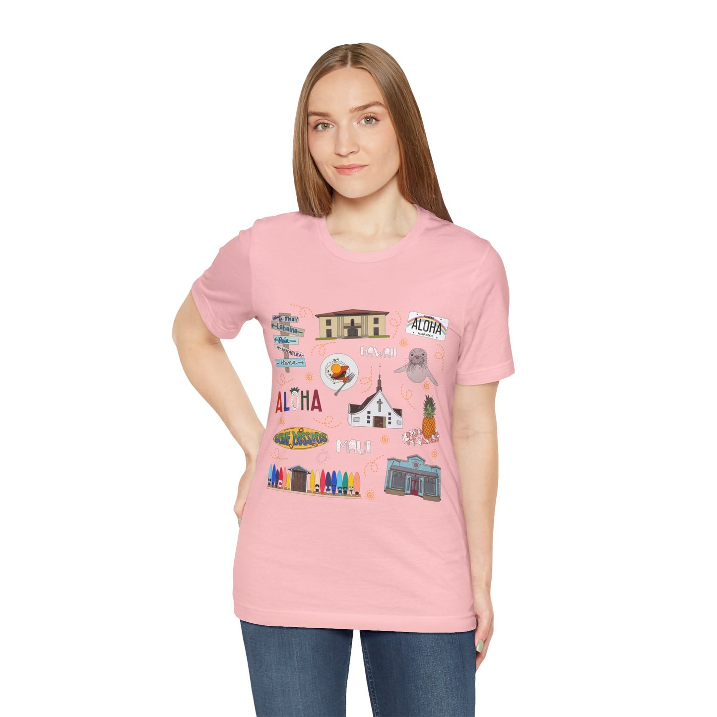 Unisex Jersey Short Sleeve Tee with Maui, Hawaii HI landmarks print