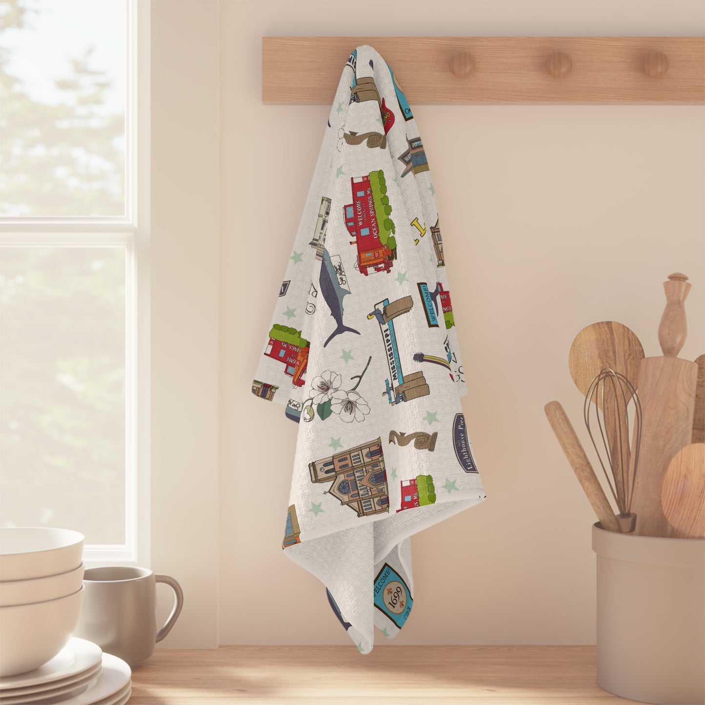 Kitchen Towel with Biloxi & Ocean Springs, Mississippi MS in white