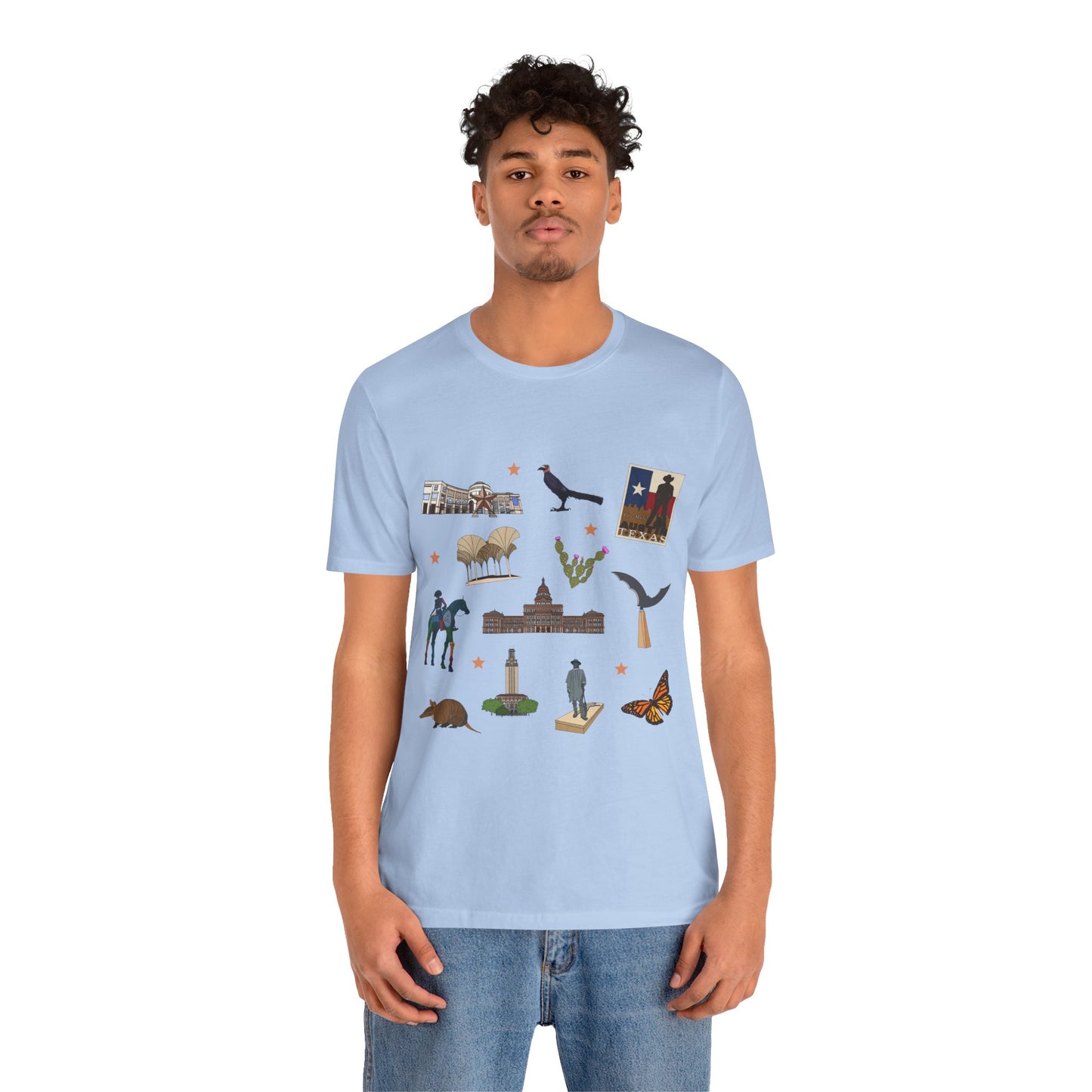 Unisex Jersey Short Sleeve Tee with Austin, Texas TX landmarks print