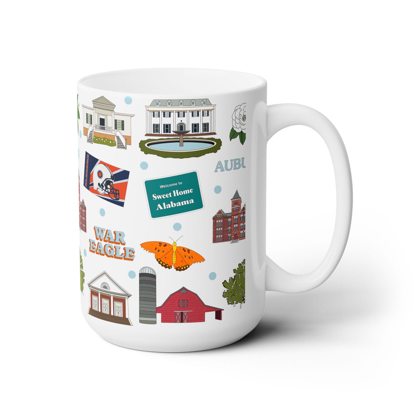 Ceramic Mug 15oz with Auburn, Alabama AL in white
