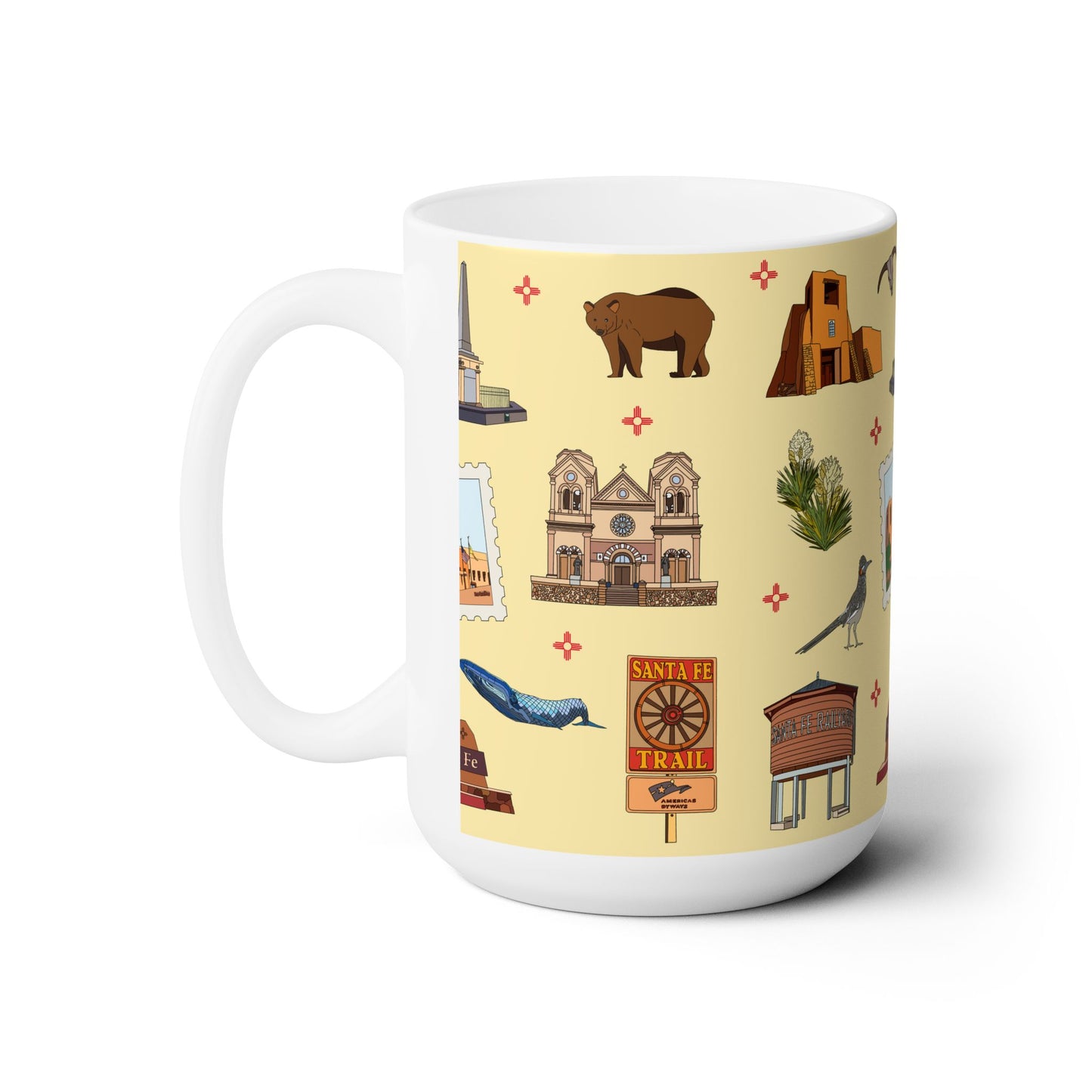 Ceramic Mug 15oz with Santa Fe, New Mexico NM in crayola's lemon yellow