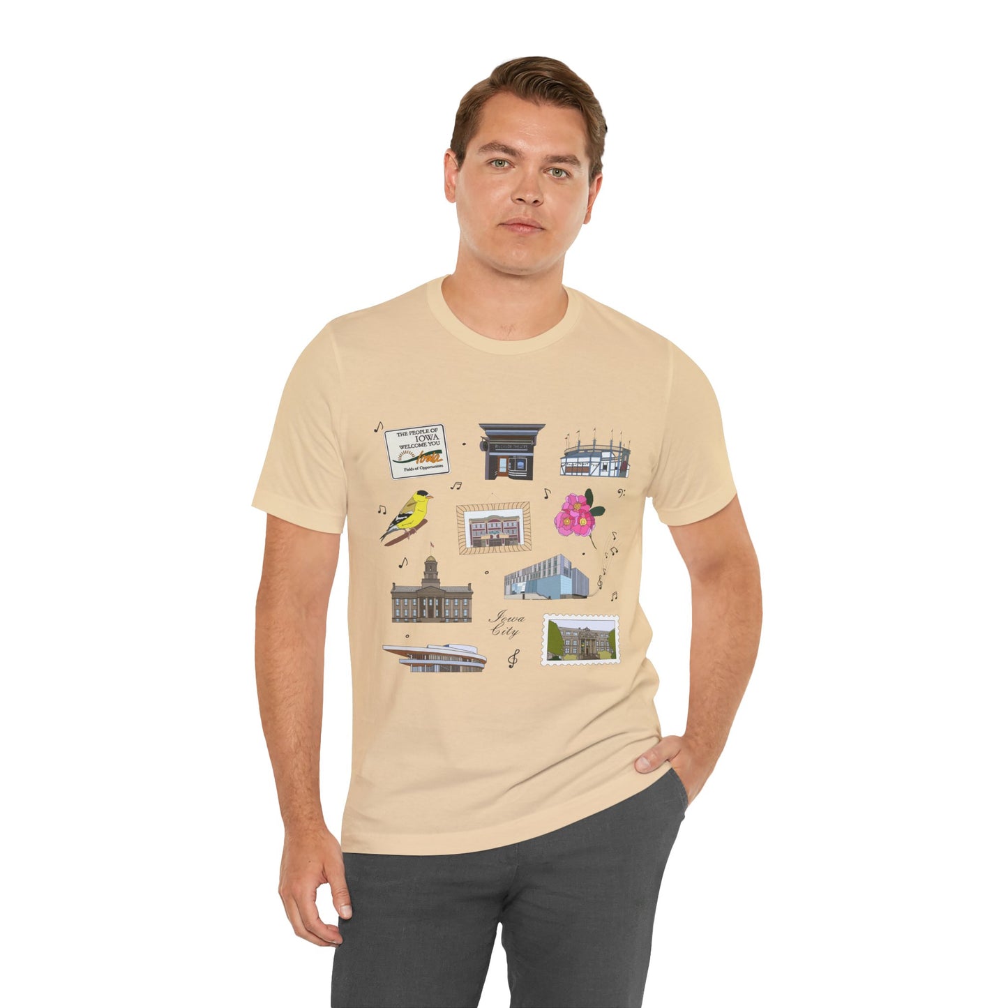 Unisex Jersey Short Sleeve Tee with Iowa City, Iowa IA landmarks print